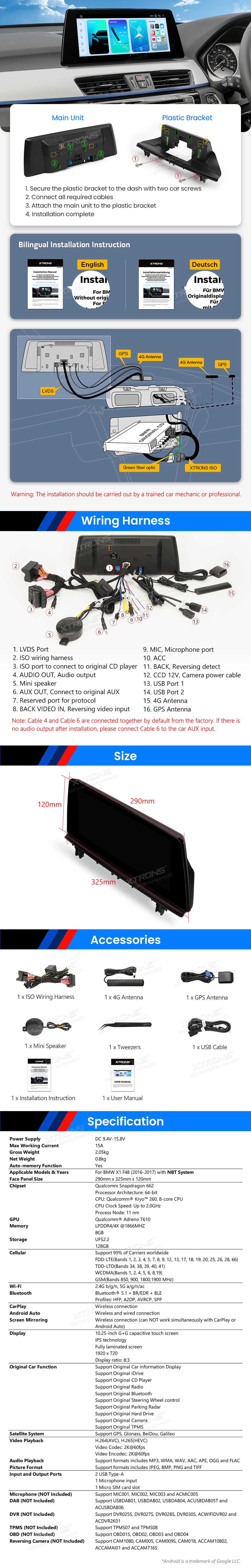 BMW X1 F48 (2016-2017) | iDrive NBT  XTRONS QBBH14NB12X1N XTRONS QBBH14NB12X1N Wiring Diagram and size