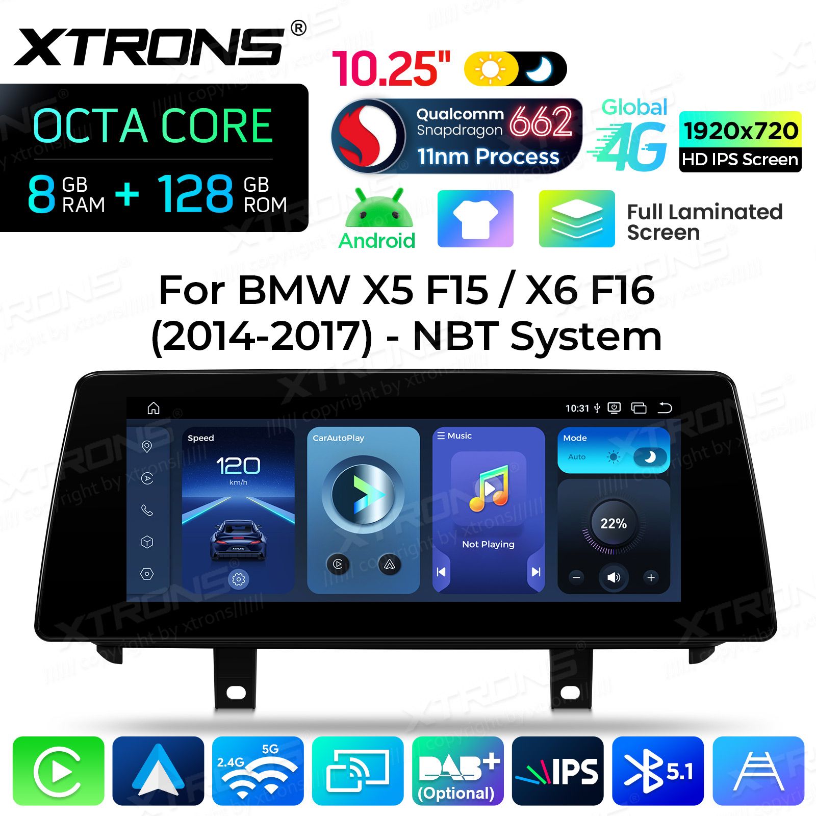 8+128Gb | 10.25"  | BMW X5 | X6 | F15 | F16 iDrive NBT (2014-2016) Android 14 auto GPS radio ja multimedia näyttösoitin