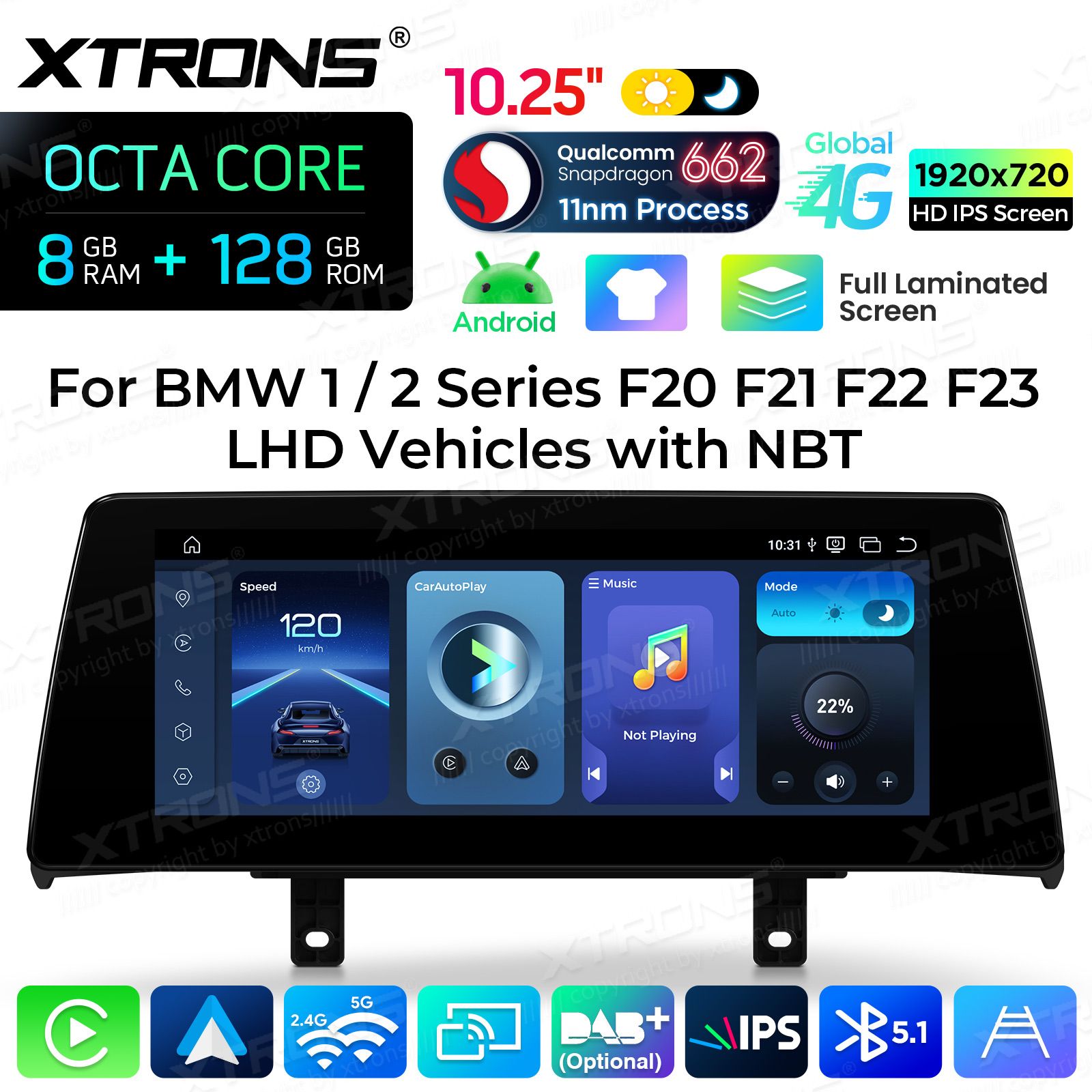 8+128Gb | 10.25"  | BMW 1.ser | BMW 2.ser| F20 | F23 | F45 | F46 | iDrive NBT (2011-2016) Android 14 Auto multivides atskaņotājs ar GPS navigāciju