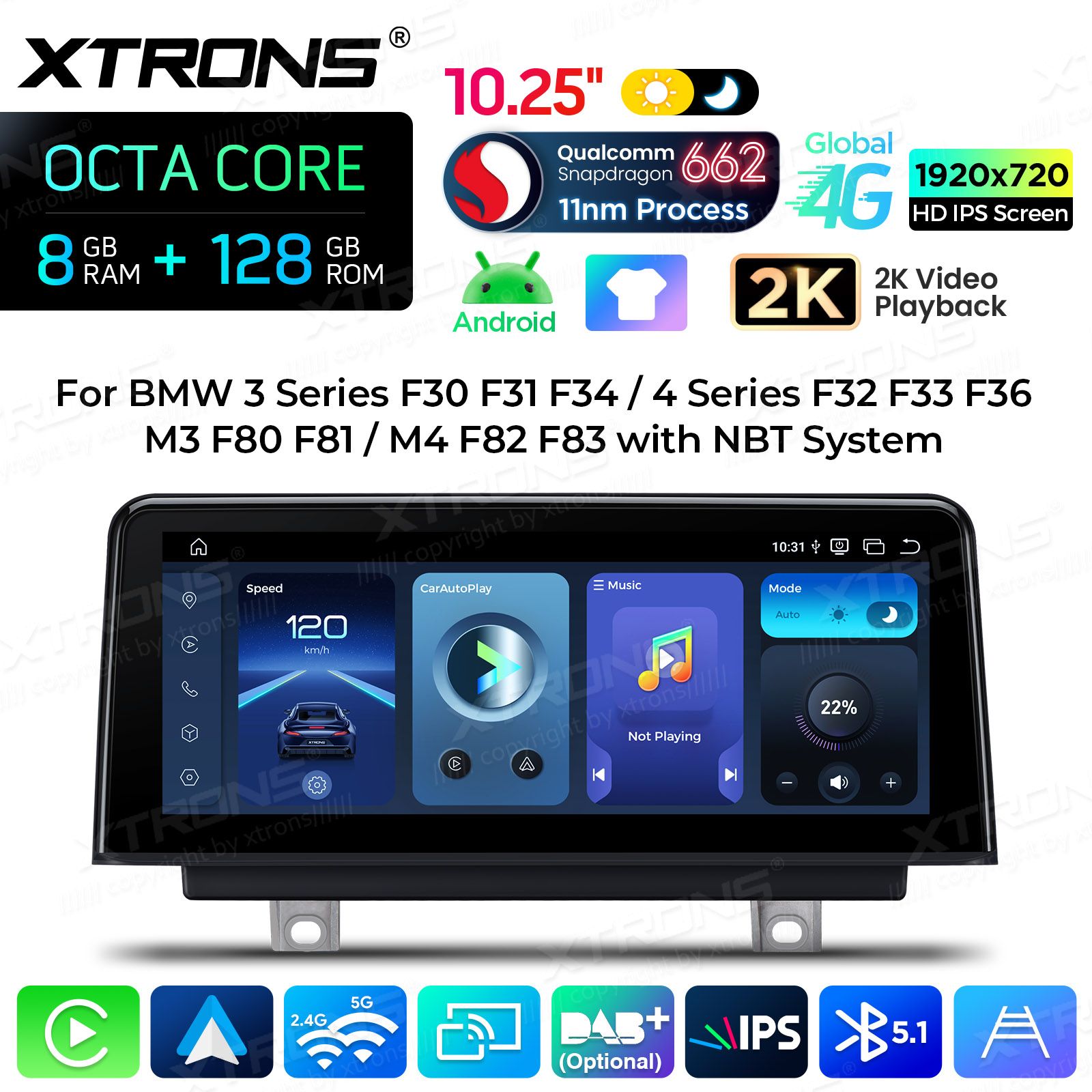 8+128Gb | 10.25"  | BMW 3.ser | BMW 4.ser | F30 | F32 | (2013-2016) Android 14 Auto multivides atskaņotājs ar GPS navigāciju