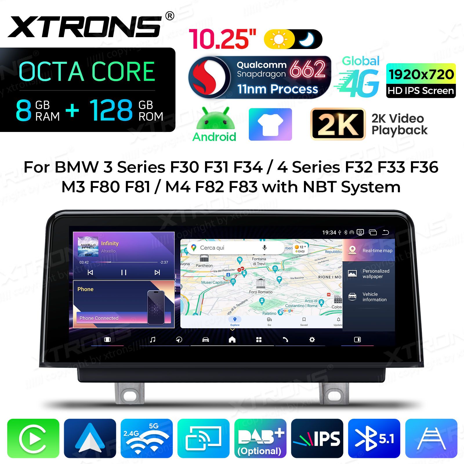 8+128Gb | 10.25"  | BMW 3.ser | BMW 4.ser | F30 | F32 | (2013-2016) Android 14 GPS autoraadio ja multimeedia keskus