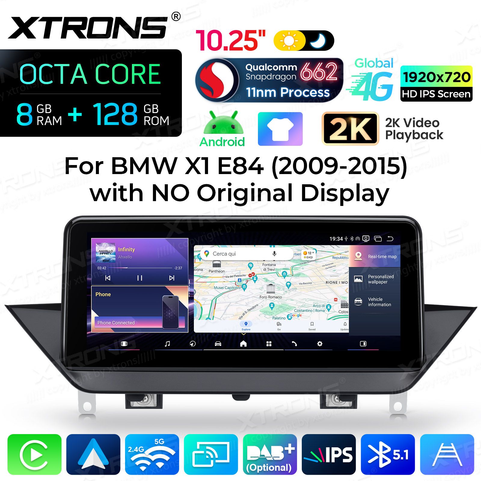 8+128Gb | 10.25"  | BMW X1 E84 (2009-2015) w/o orig. screen Android 14 GPS autoraadio ja multimeedia keskus