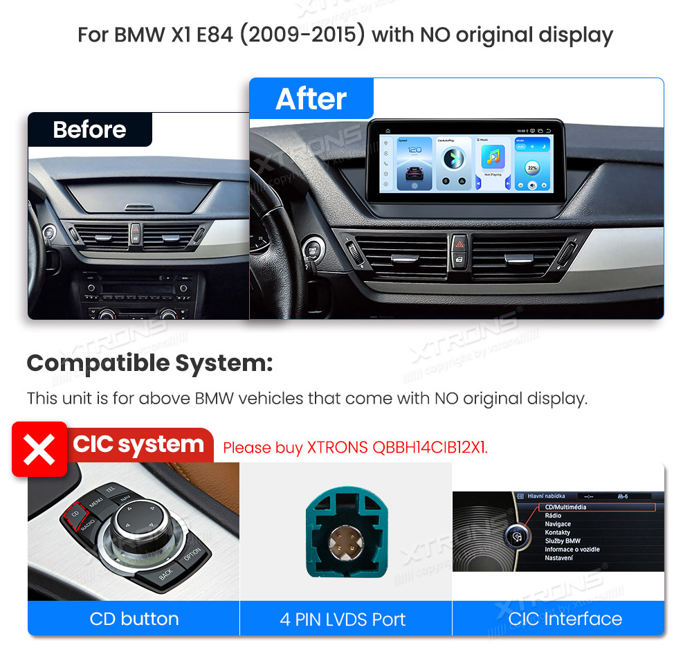 BMW X1 E84 (2009-2015) w/o orig. screen  custom fit multimedia radio suitability for the car