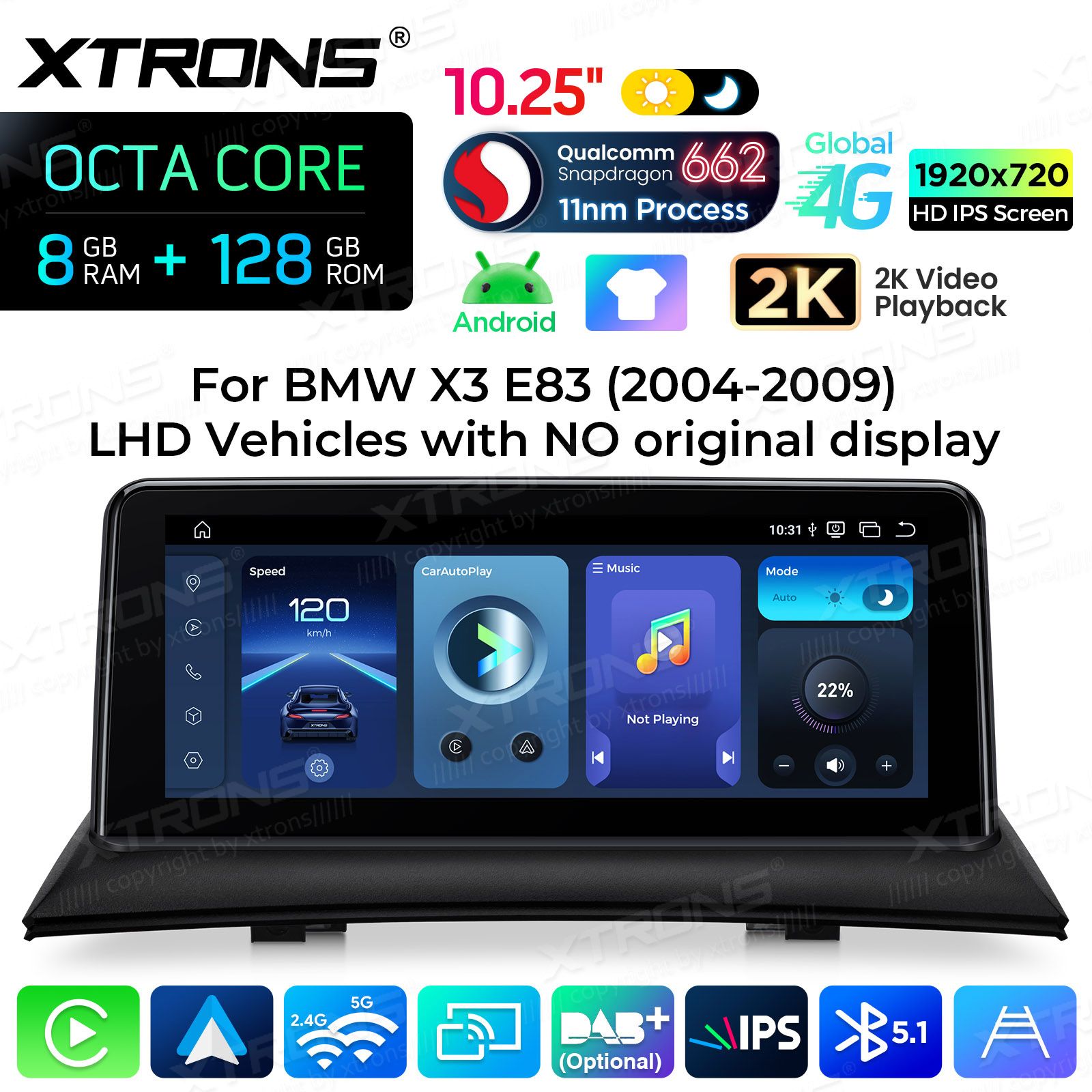 8+128Gb | 10.25"  | BMW X3 E83 (2004-2009) w/o orig. screen Android 14 Car Multimedia Player with GPS Navigation