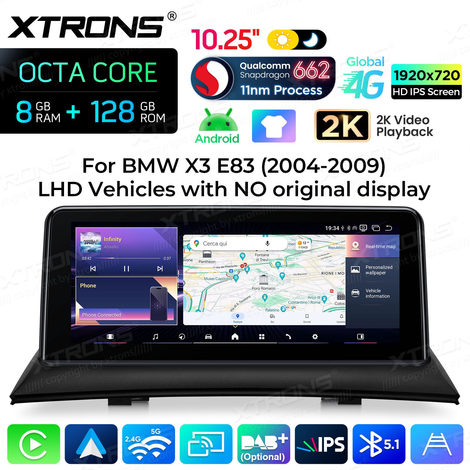 8+128Gb | 10.25"  | BMW X3 E83 (2004-2009) w/o orig. screen Android 14 GPS autoraadio ja multimeedia keskus
