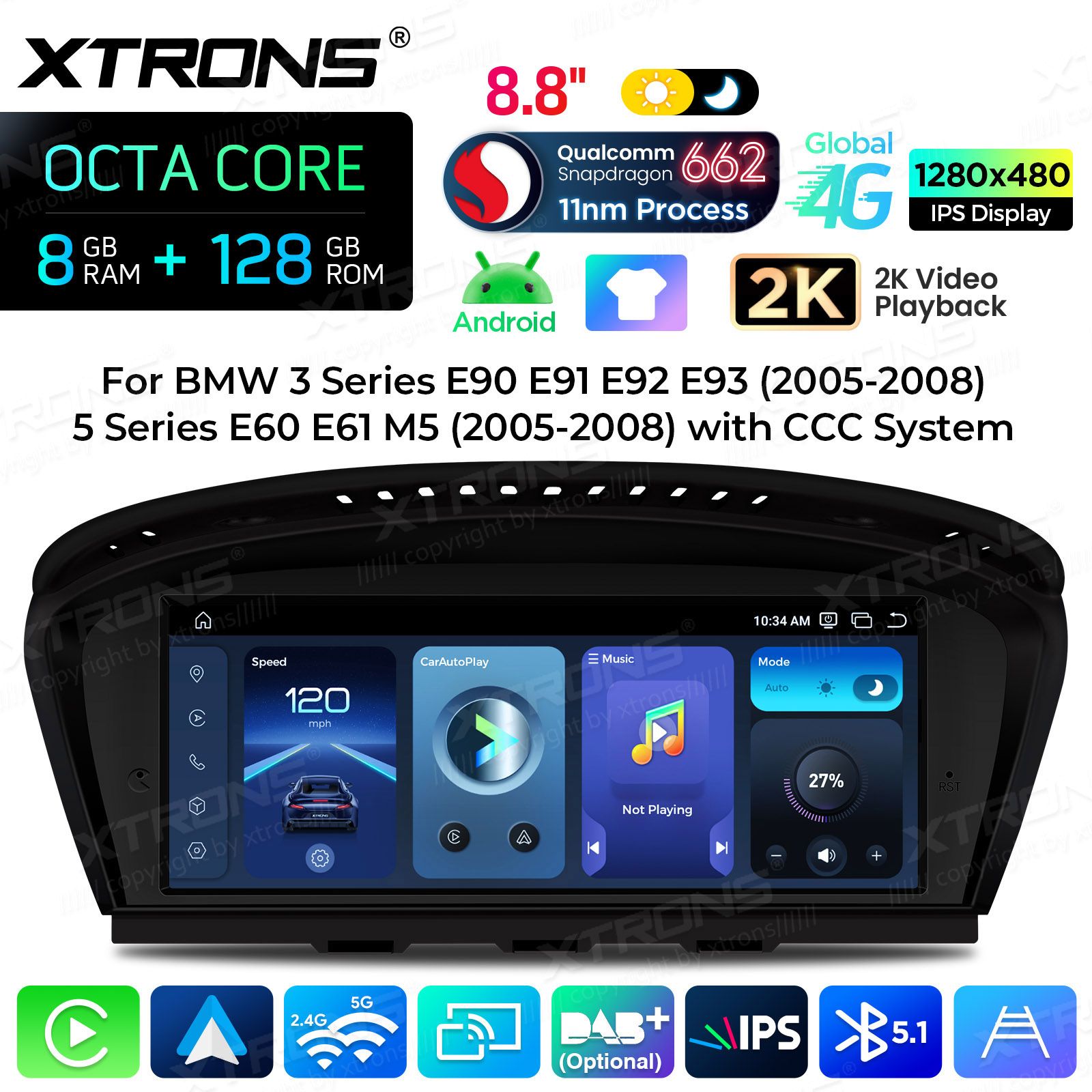8+128Gb | 8.8"  | BMW 5.ser | E60 | E61 | iDrive CCC (2005-2008) Android 14 Car Multimedia Player with GPS Navigation