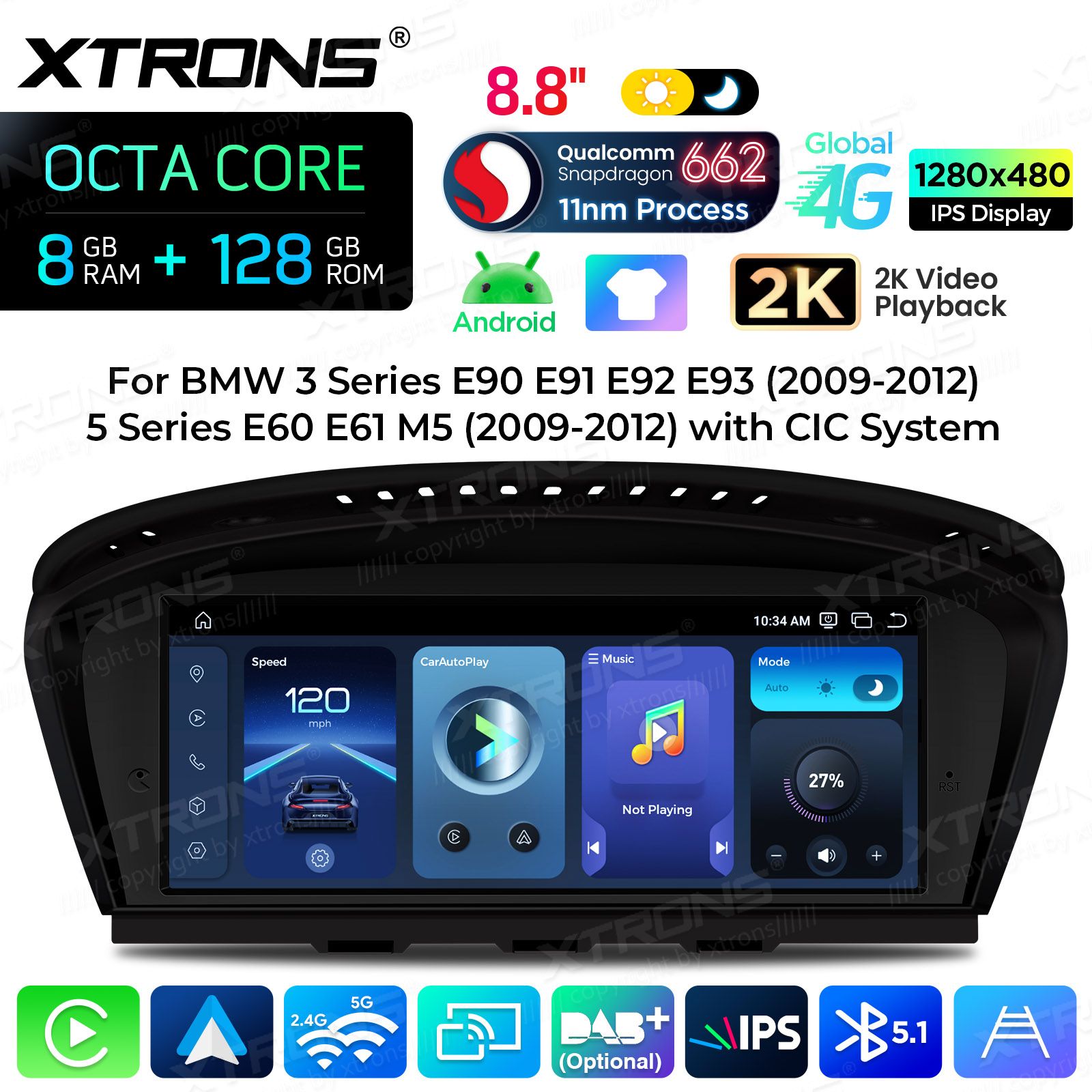8+128Gb | 8.8"  | BMW 5.ser | E60 | E61 | iDrive CIC (2008-2010) Android 14 Car Multimedia Player with GPS Navigation