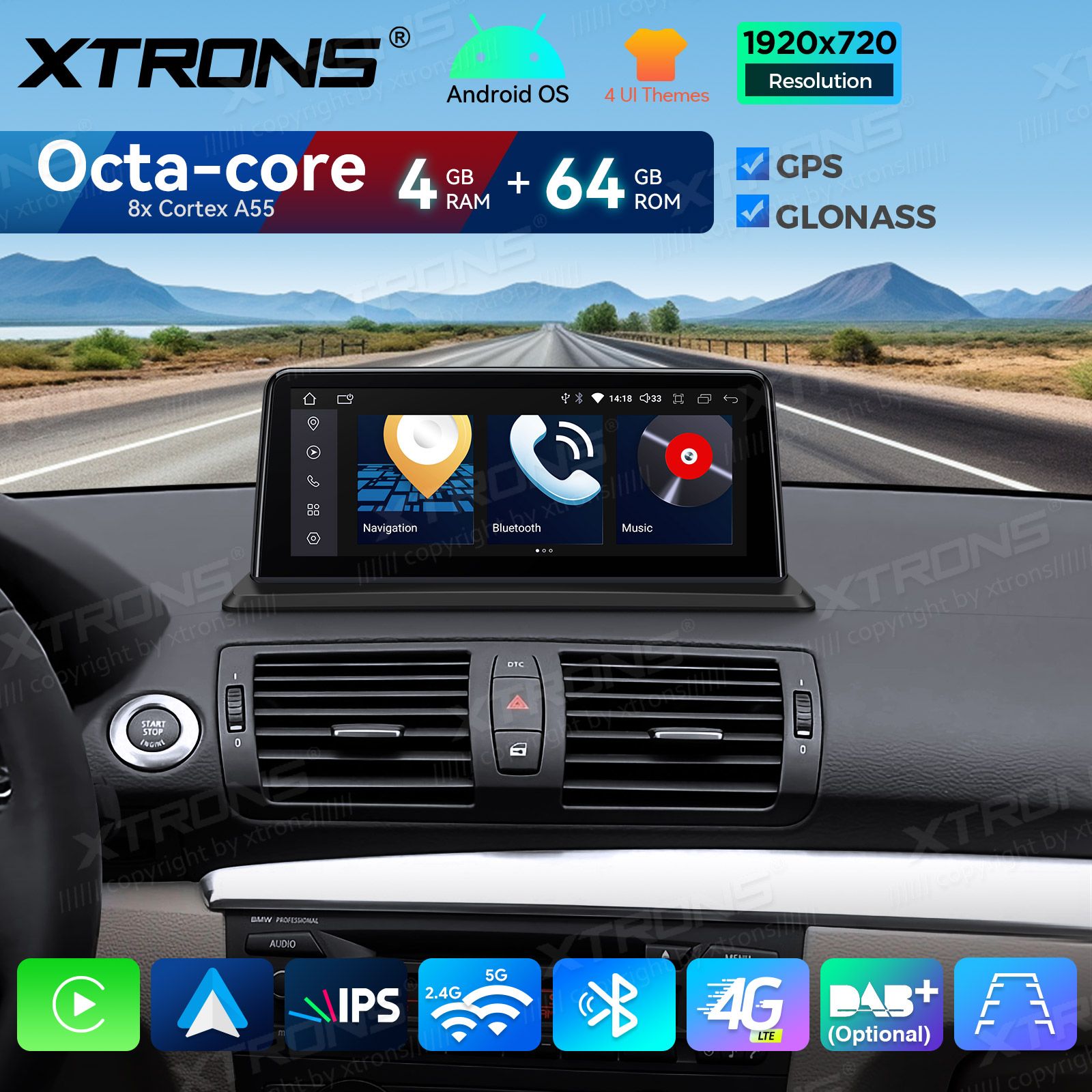 4+64Gb | 8.8"  | BMW 1. ser. E81 | E82 | E87 | E88 (2004-2012) w/o orig. screen Android 14 GPS autoraadio ja multimeedia keskus
