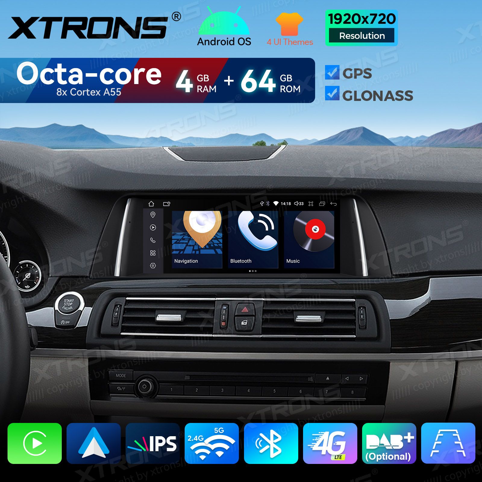 4+64Gb | 10.25"  | BMW 5. ser. BMW F10 | F11 iDrive CIC (2010-2012) Android 14 GPS autoraadio ja multimeedia keskus