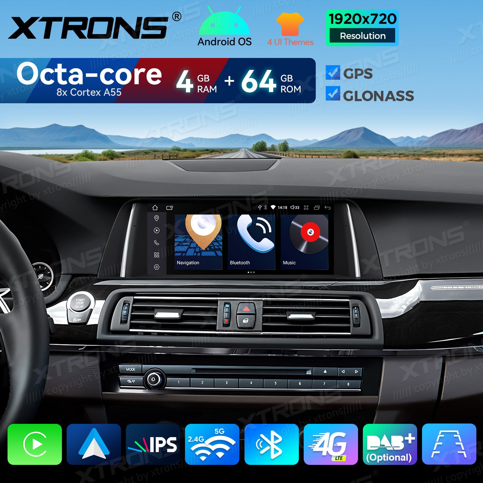4+64Gb | 10.25"  | BMW 5. ser. BMW F10 | F11 iDrive NBT (2013-2016) Android 14 GPS autoraadio ja multimeedia keskus