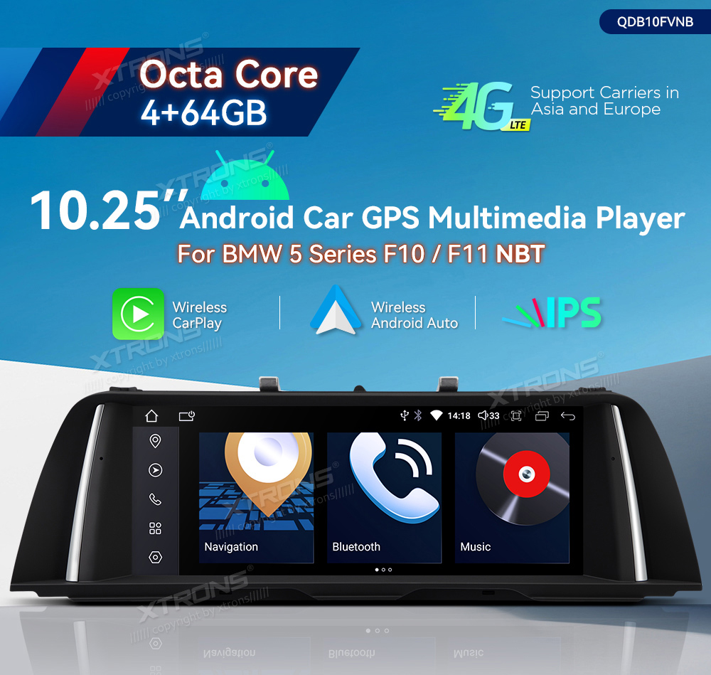 BMW 5. ser. BMW F10 | F11 iDrive NBT (2013-2016) XTRONS QDB10FVNB merkkikohtainen Android GPS multimedia näyttö