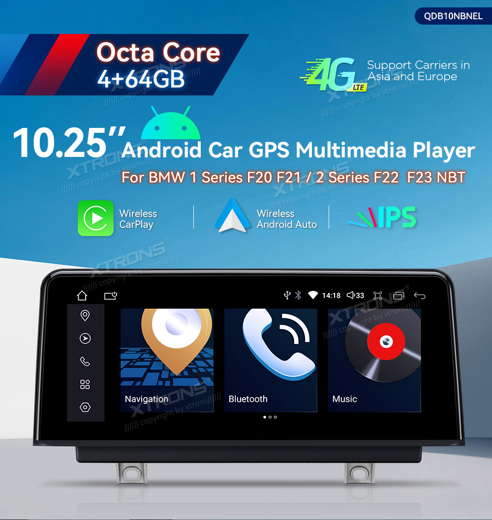 BMW 1.ser | BMW 2.ser| F20 | F23 | F45 | F46 | iDrive NBT (2011-2016) XTRONS QDB10NBNEL merkkikohtainen Android GPS multimedia näyttö