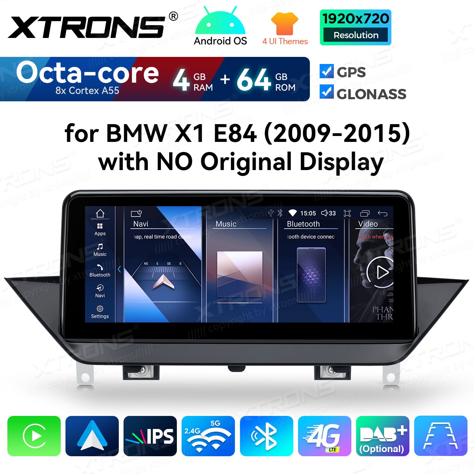 4+64Gb | 10.25"  | BMW X1 E84 (2009-2015) w/o orig. screen Android 14 auto GPS radio ja multimedia näyttösoitin