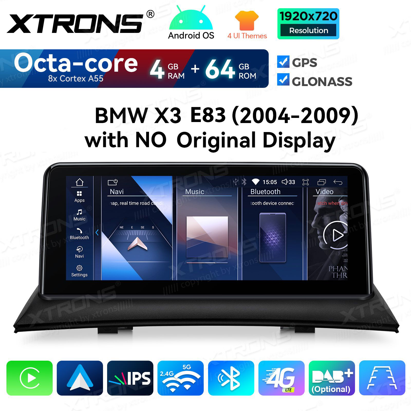 4+64Gb | 10.25"  | BMW X3 E83 (2004-2009) w/o orig. screen Android 14 auto GPS radio ja multimedia näyttösoitin