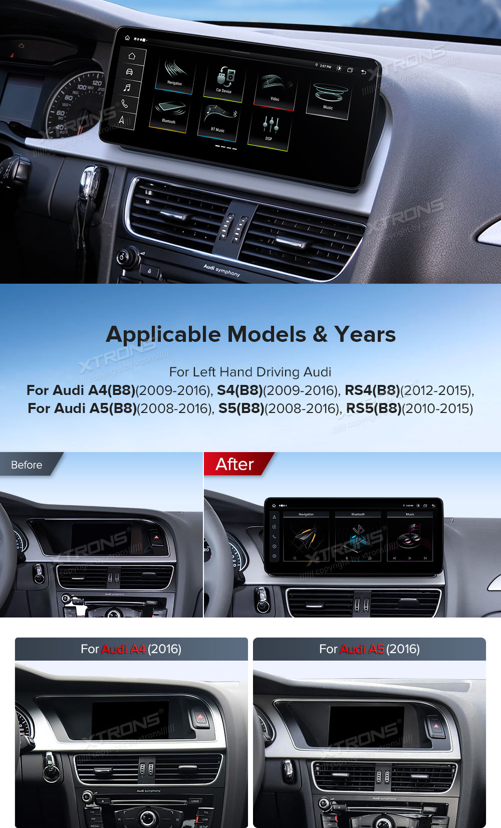 Audi A4 (2009 - 2016) | A5 (2008-2015) | Audi concert | Audi symphony  custom fit multimedia radio suitability for the car