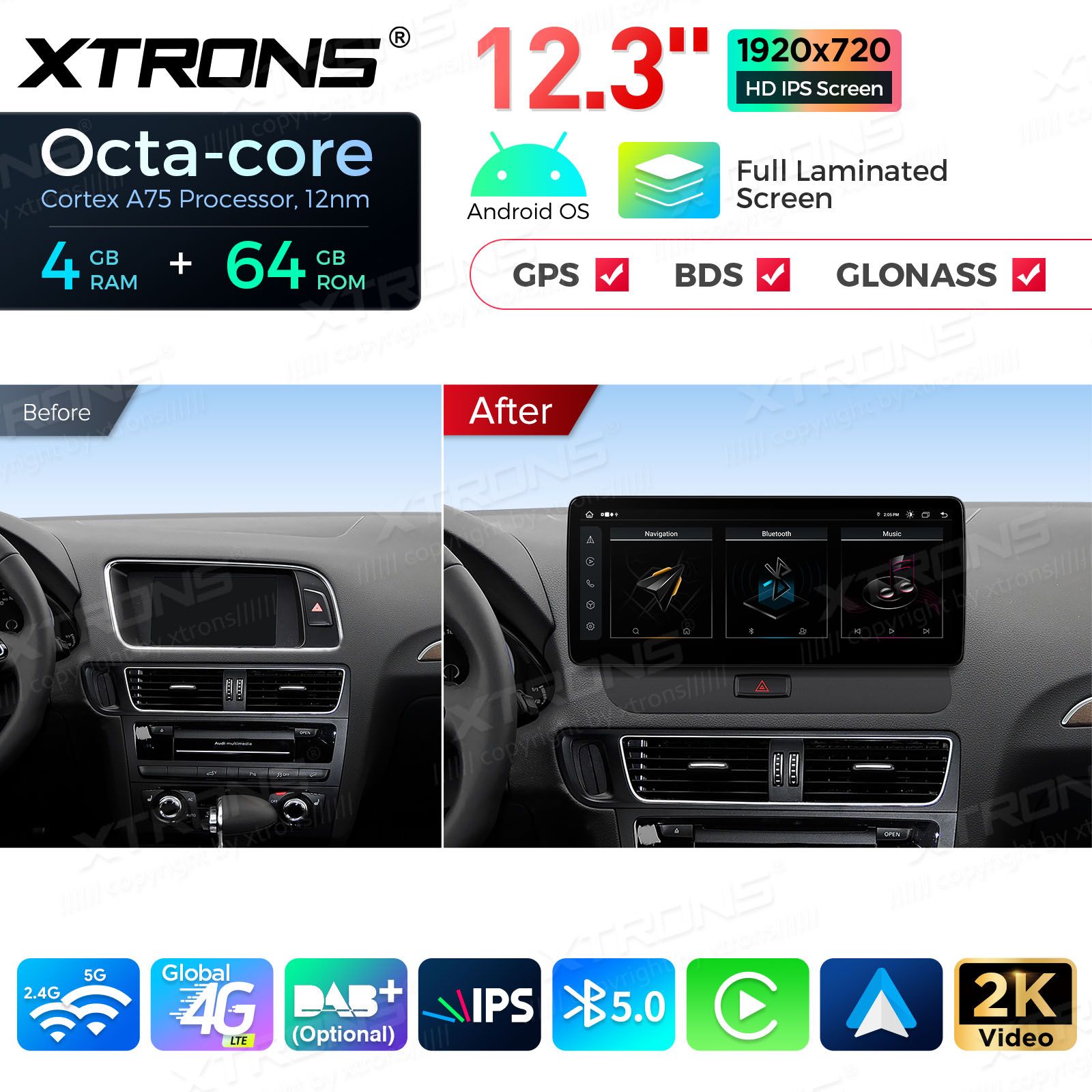 4+64Gb | 12.3" | Audi Q5 (2009 - 2017) | Audi multimedia Android 13 GPS autoraadio ja multimeedia keskus
