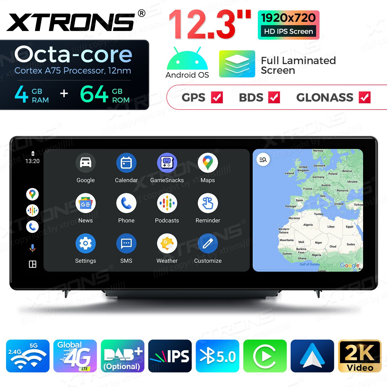 4+64Gb | 12.3" | Audi A3 (2013-2018) MIB2 System Android 13 GPS autoraadio ja multimeedia keskus