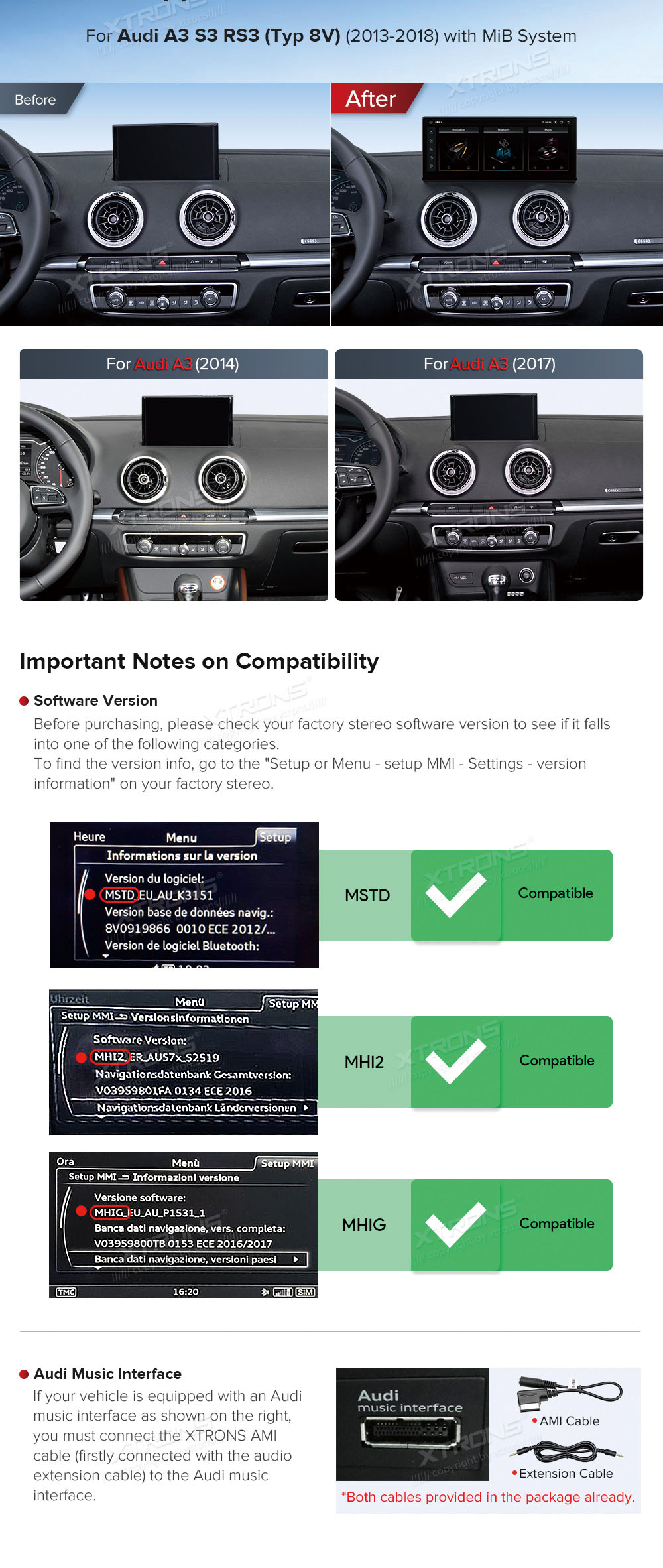Audi A3 (2013-2018) MIB2 System  custom fit multimedia radio suitability for the car