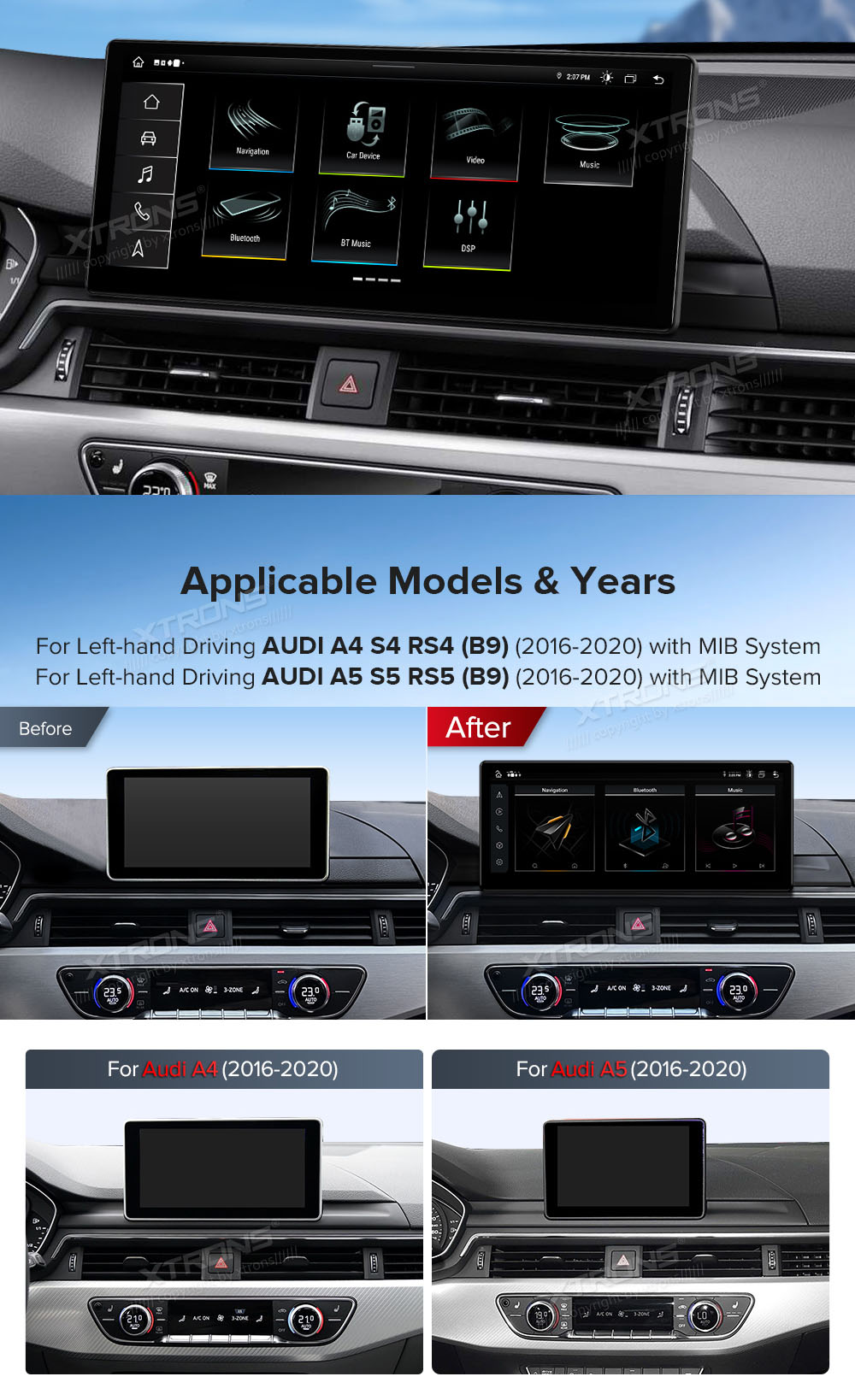 Audi A4 | A5 | B9 | (2016-2020) MIB2 System  custom fit multimedia radio suitability for the car