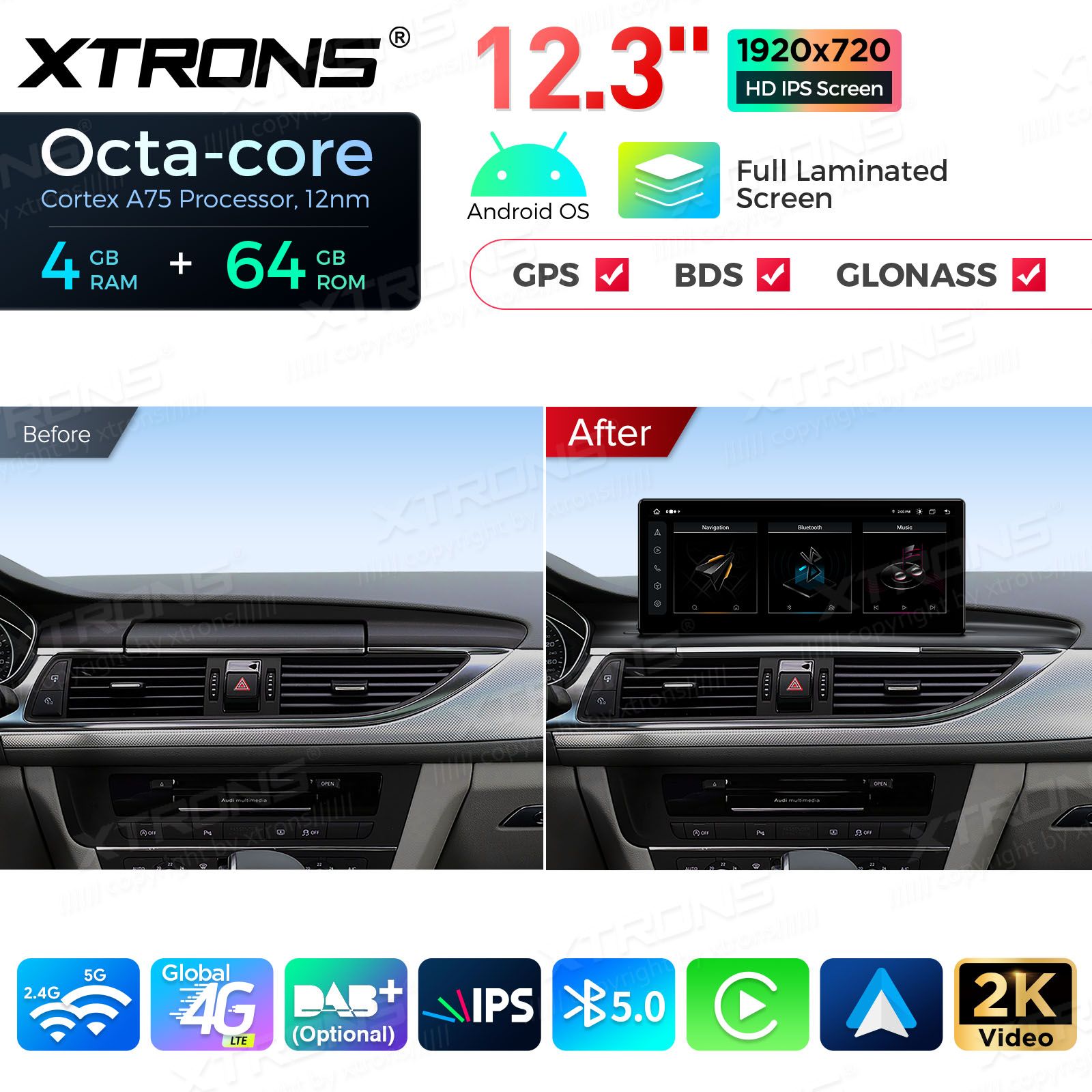 4+64Gb | 12.3" | Audi A6 | C7 (2012-2015) MMI 3G/3G+ System Android 13 GPS autoraadio ja multimeedia keskus