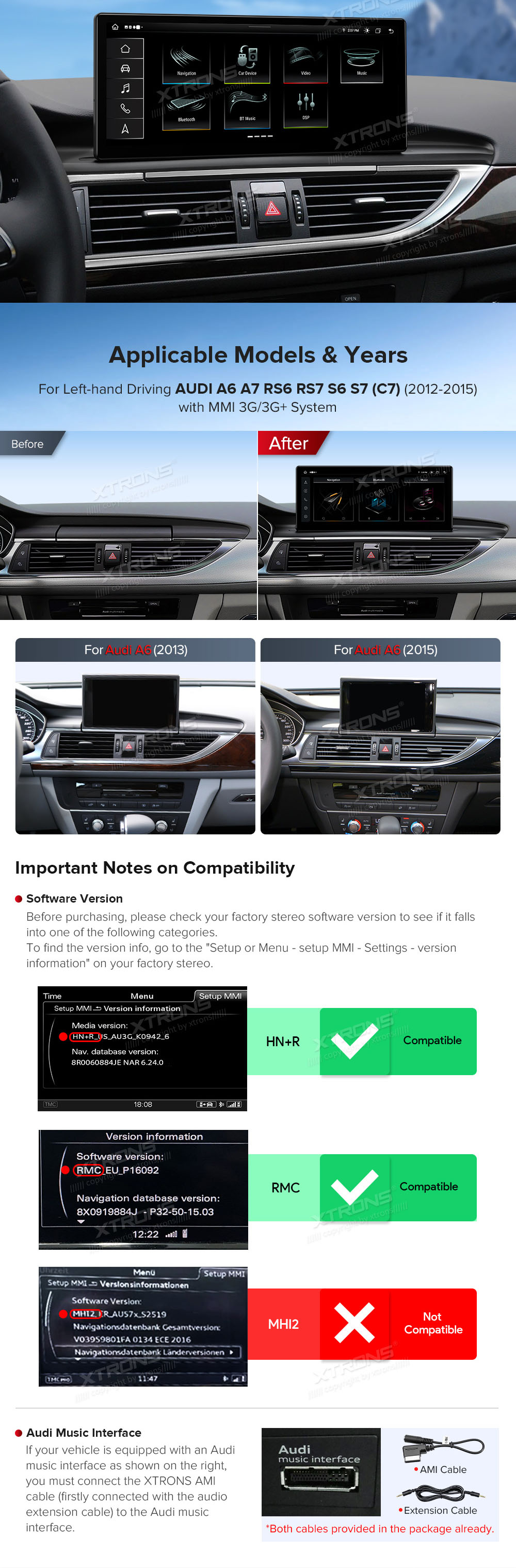 Audi A6 | C7 (2012-2015) MMI 3G/3G+ System  custom fit multimedia radio suitability for the car