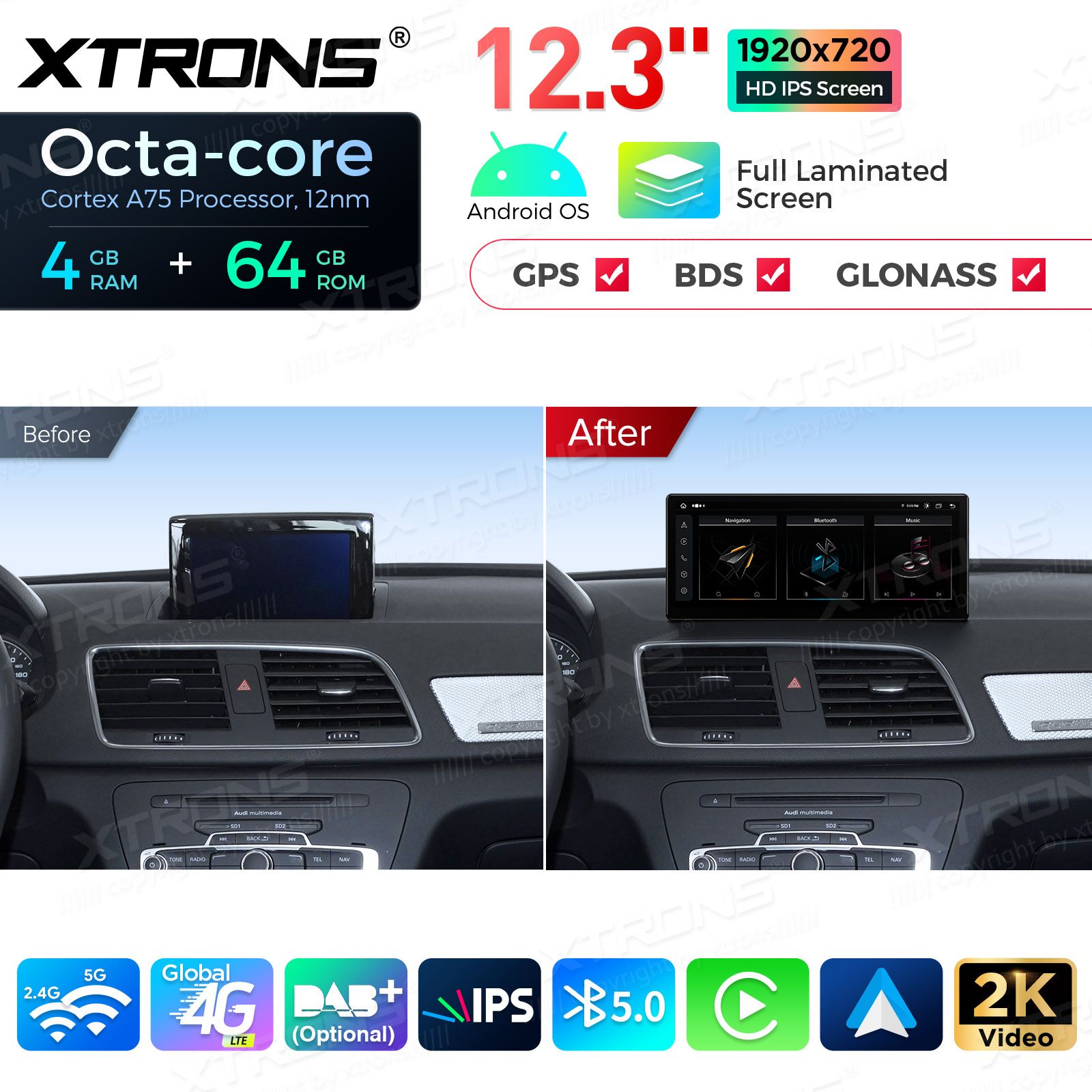 4+64Gb | 12.3" | Audi Q3 (2013-2018) MMI 3G/RMC System Android 13 GPS autoraadio ja multimeedia keskus