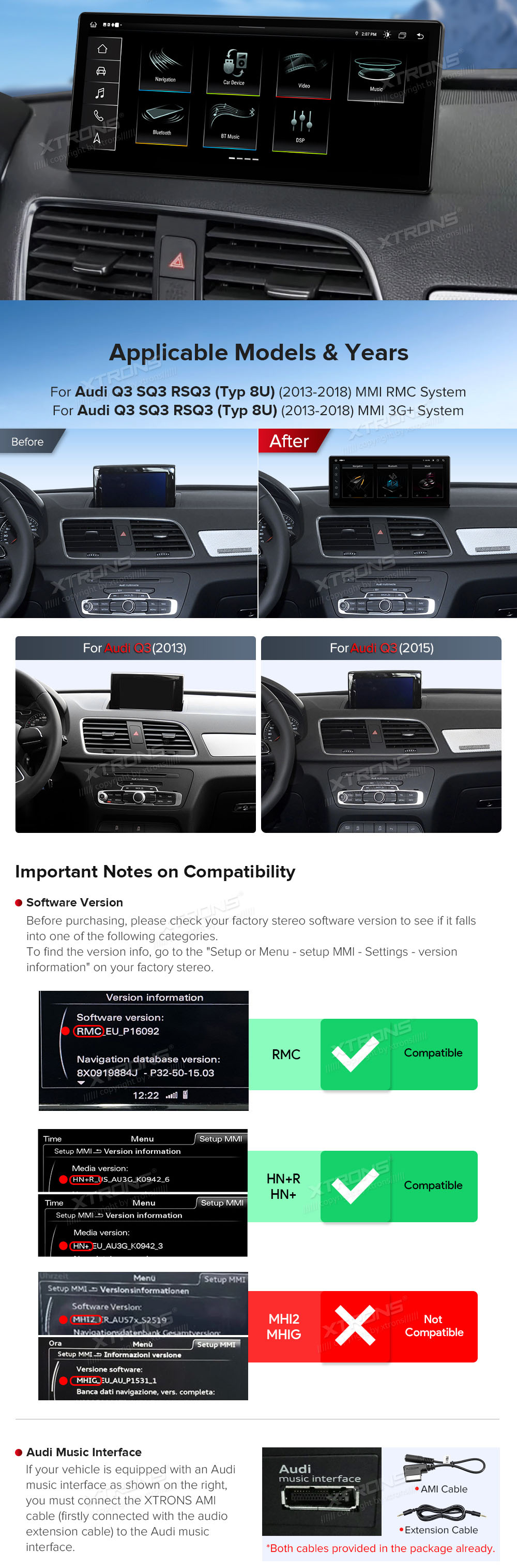 Audi Q3 (2013-2018) MMI 3G/RMC System  custom fit multimedia radio suitability for the car