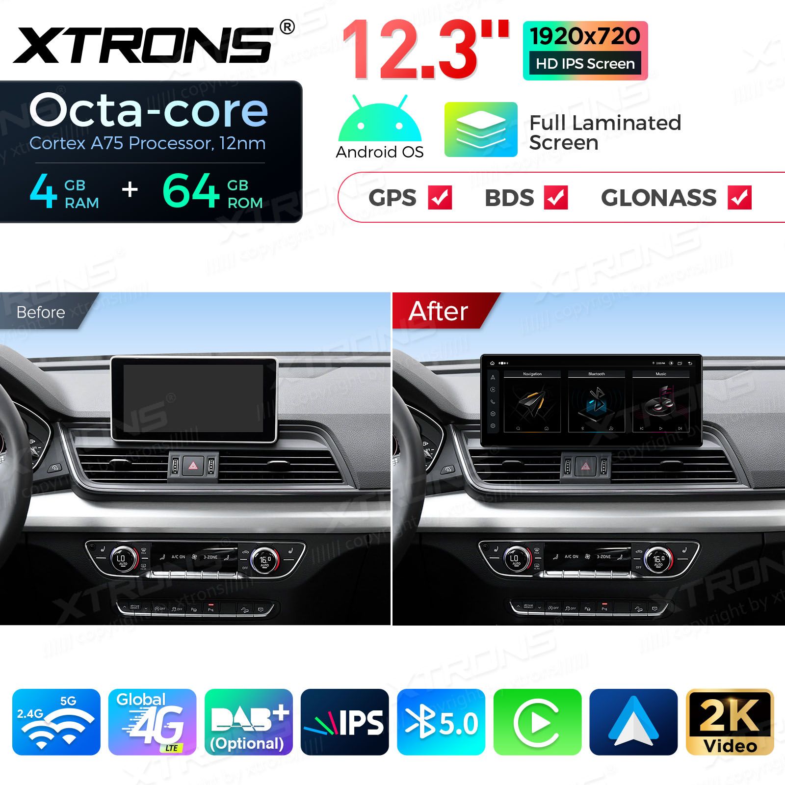 4+64Gb | 12.3" | Audi Q5 | SQ5 (2017-2020) MIB2 System Android 13 GPS autoraadio ja multimeedia keskus