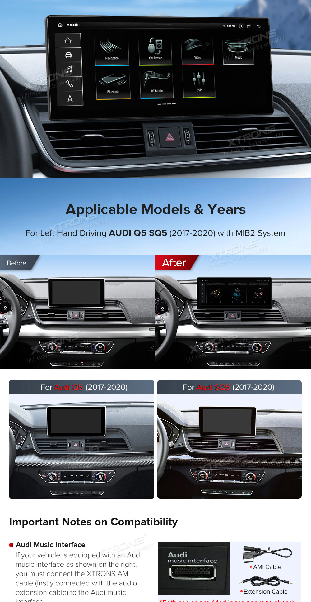 Audi Q5 | SQ5 (2017-2020) MIB2 System  custom fit multimedia radio suitability for the car