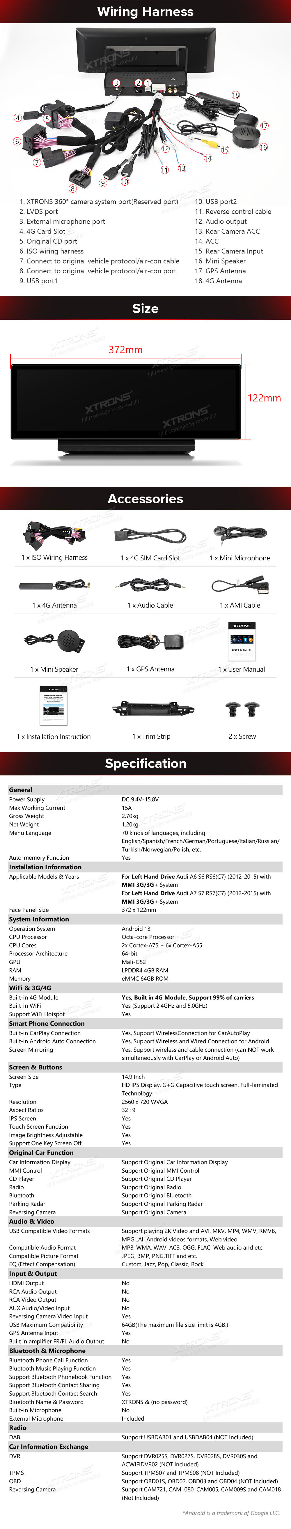Audi A6 | C7 (2012-2015) MMI 3G/3G+ System  XTRONS QLA42A6L XTRONS QLA42A6L Wiring Diagram and size