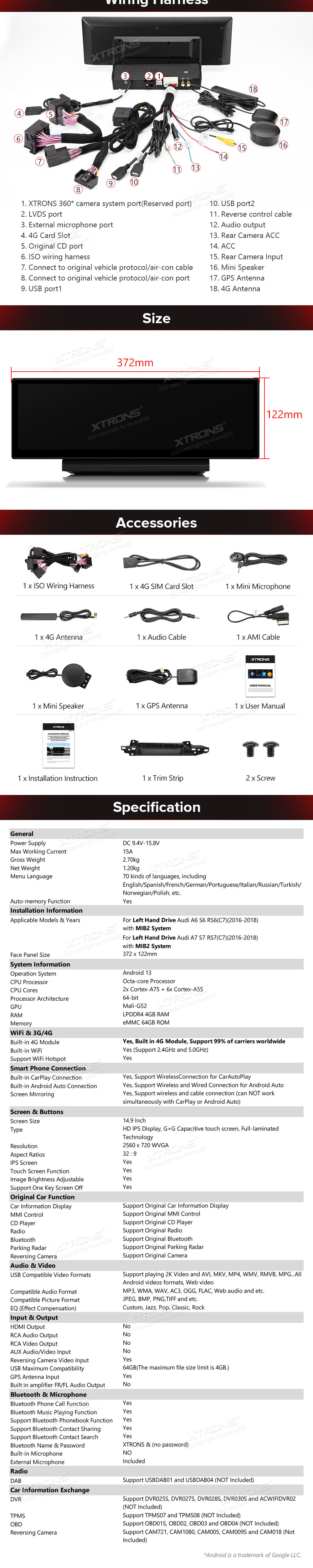 Audi A6 | C7 (2016-2018) MIB2 System  XTRONS QLA42A6NL XTRONS QLA42A6NL Wiring Diagram and size
