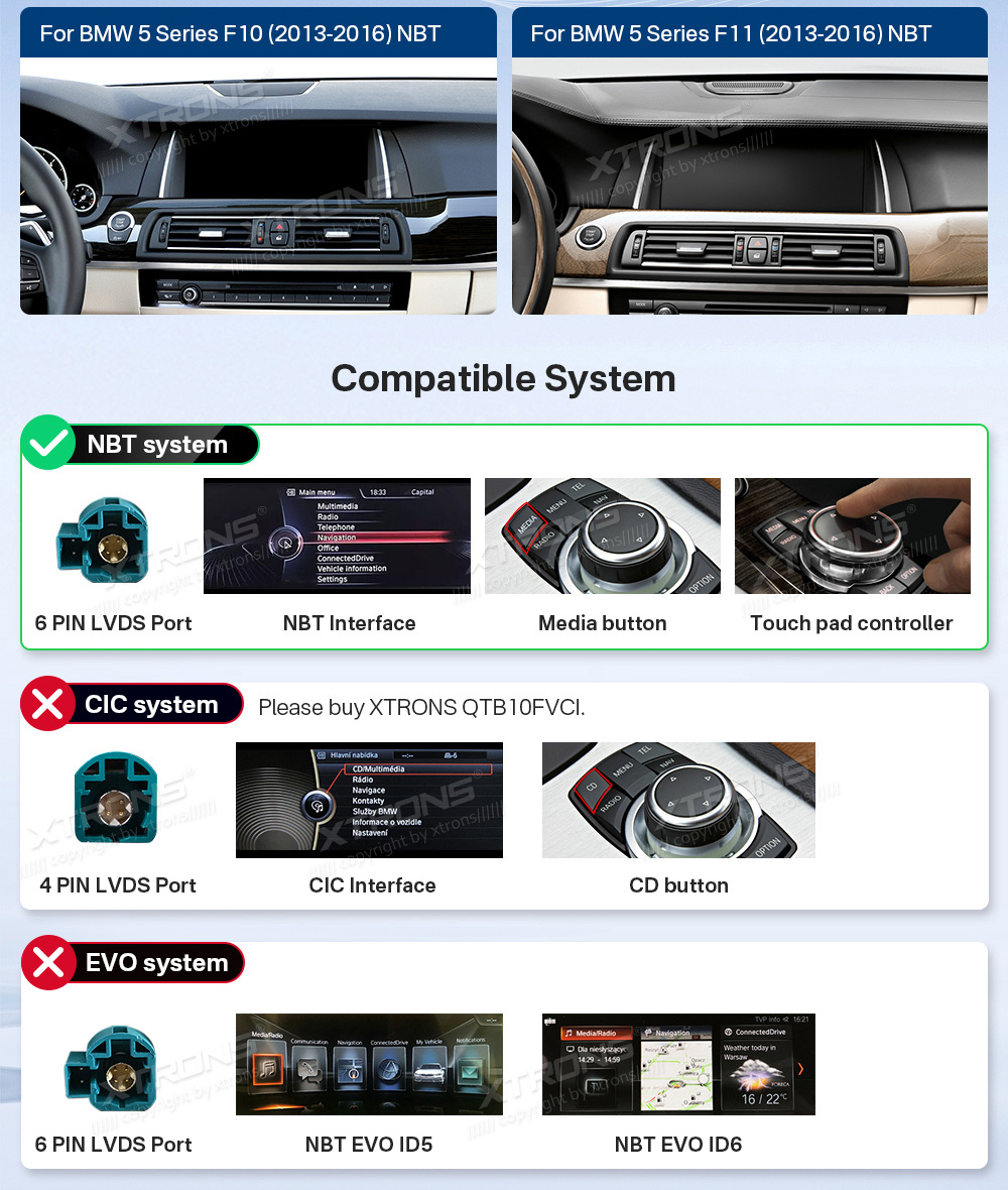 BMW 5. ser. BMW F10 | F11 iDrive NBT (2013-2016)  custom fit multimedia radio suitability for the car