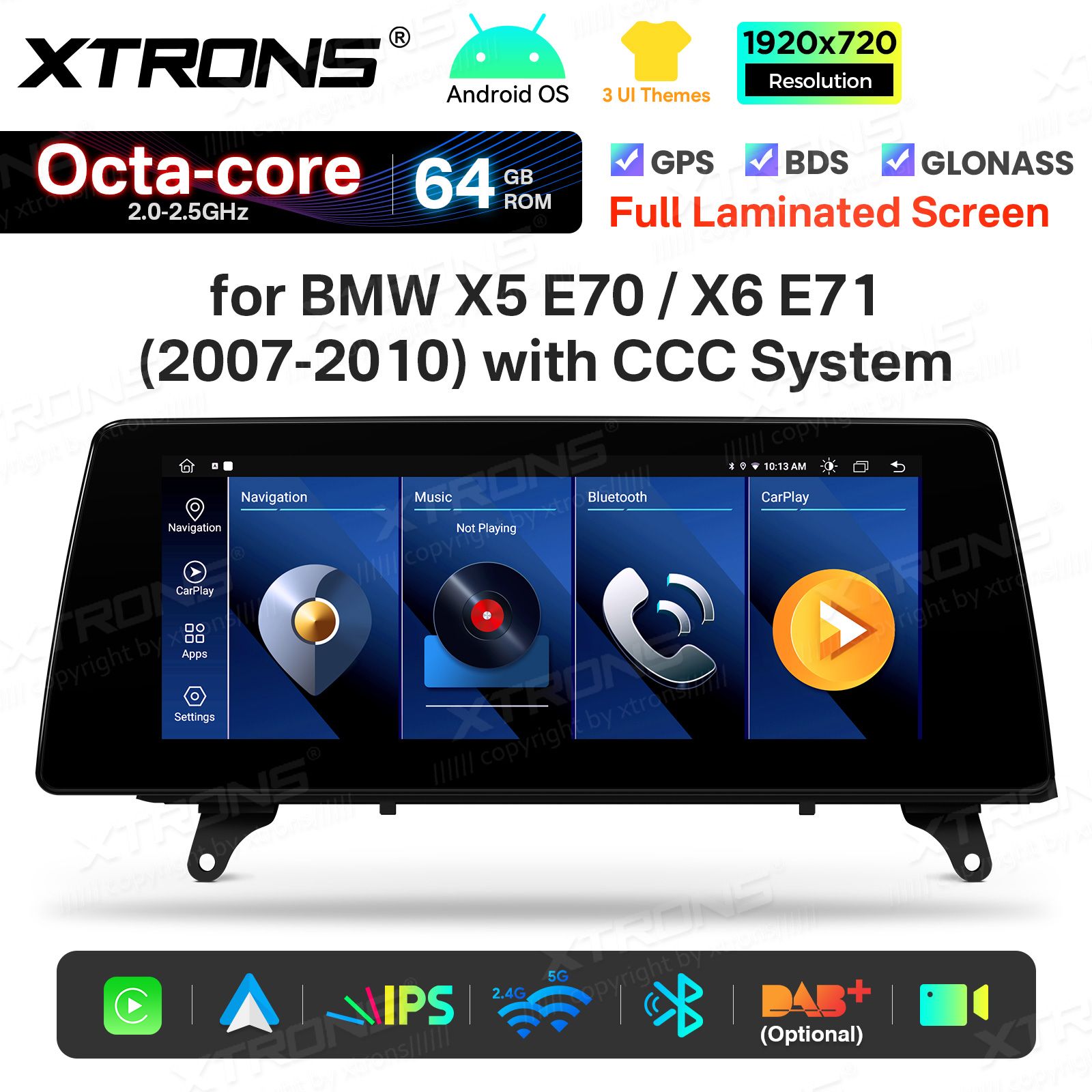 2+64Gb | 10.25"  | BMW X5 | X6 | E70 | 71 iDrive CCC (2007-2010) Android 14 Auto multivides atskaņotājs ar GPS navigāciju
