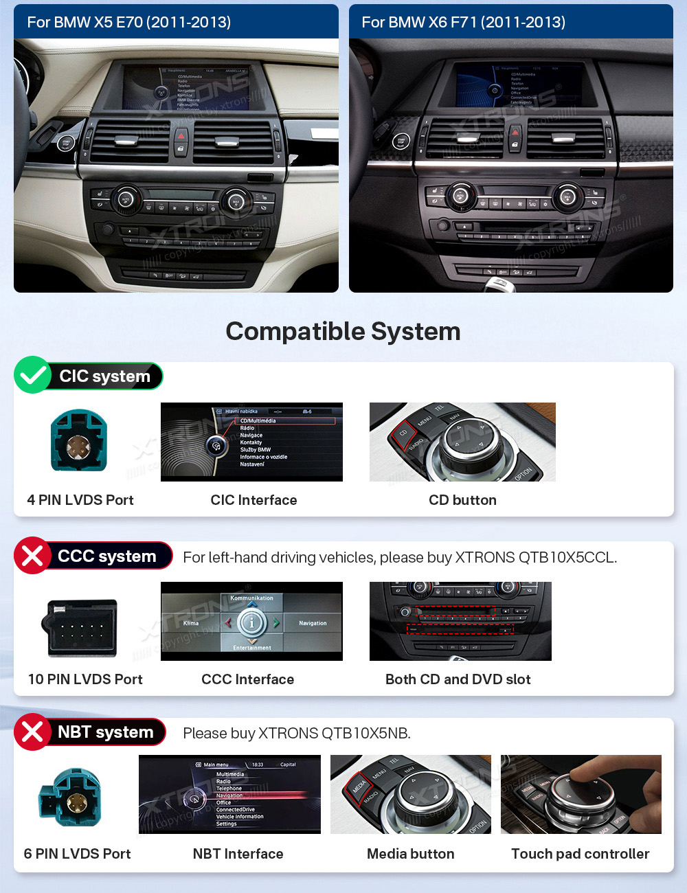 BMW X5 | X6 | E70 | 71 iDrive CIC (2010-2014)  custom fit multimedia radio suitability for the car