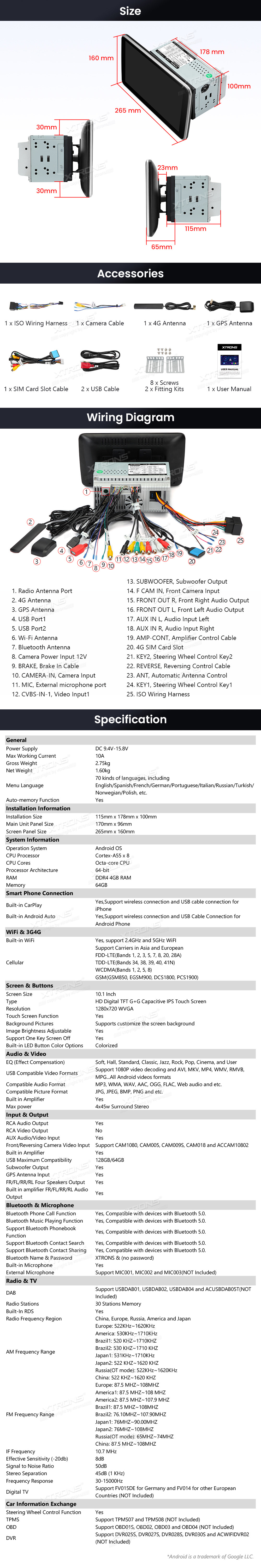 XTRONS TID101L XTRONS TID101L mõõdud ühendamine ja pistikute skeem