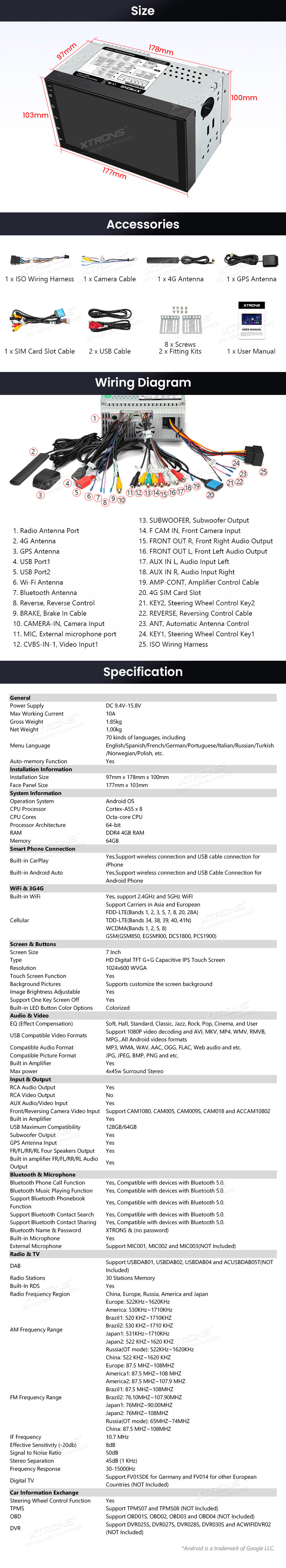 XTRONS TID701L XTRONS TID701L mõõdud ühendamine ja pistikute skeem