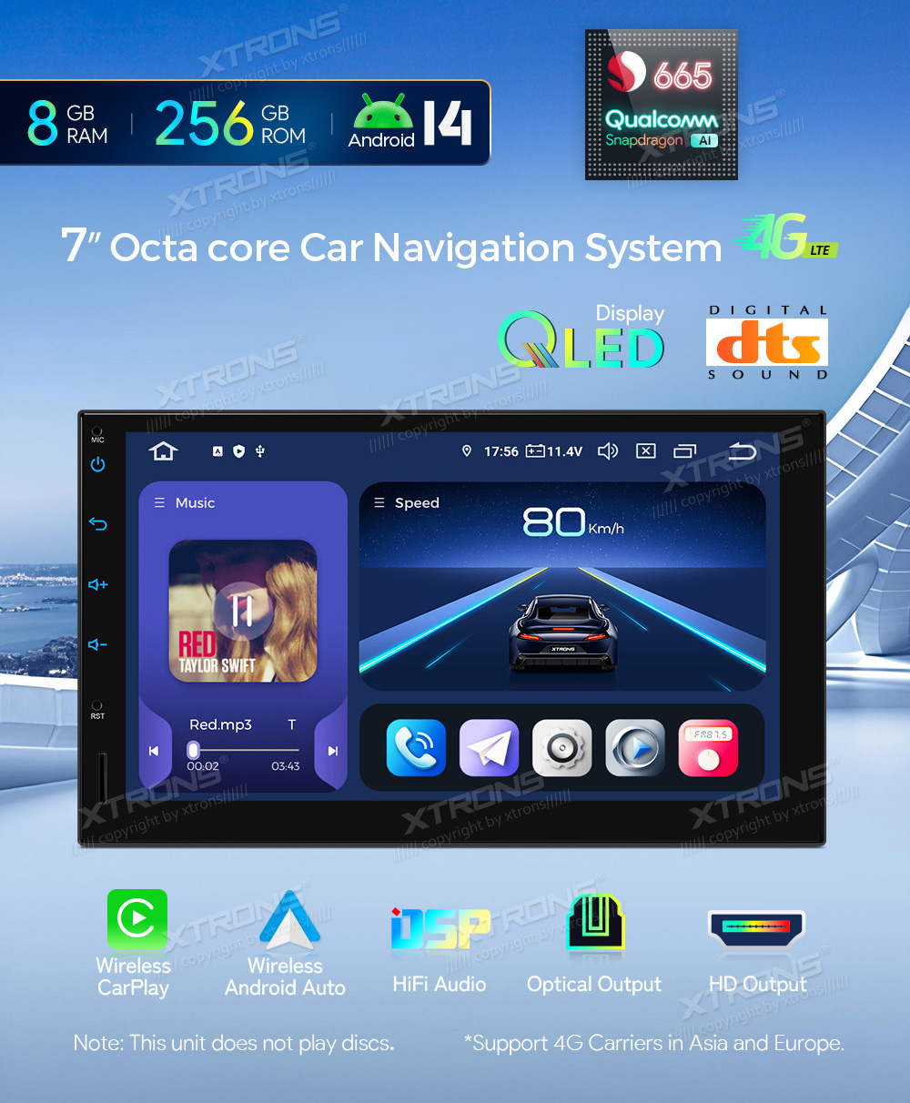 XTRONS TIQ742P  Auto multivides GPS atskaņotājs ar pielāgotu dizainu