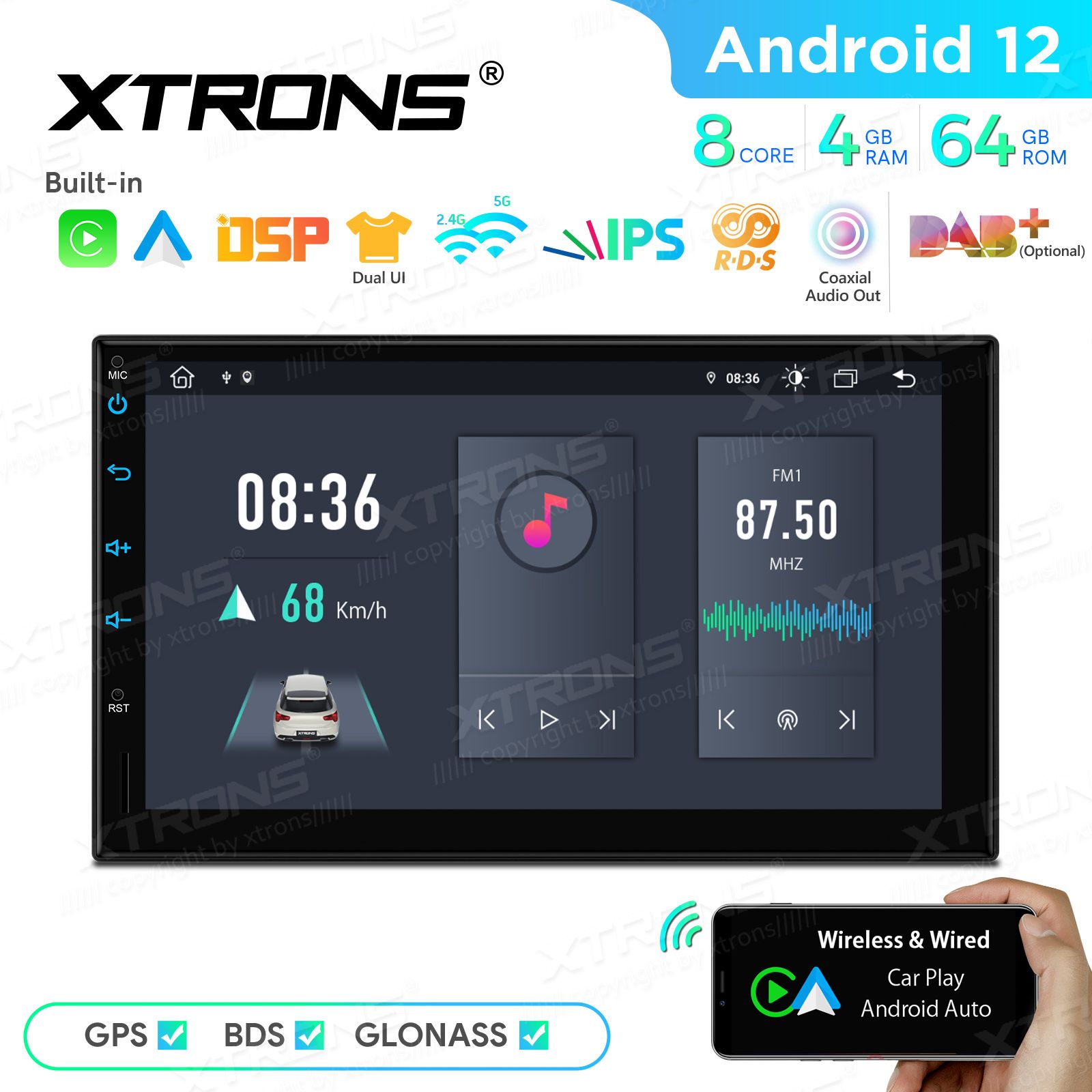 2 DIN Android 12 | auto GPS radio ja multimedia näyttösoitin