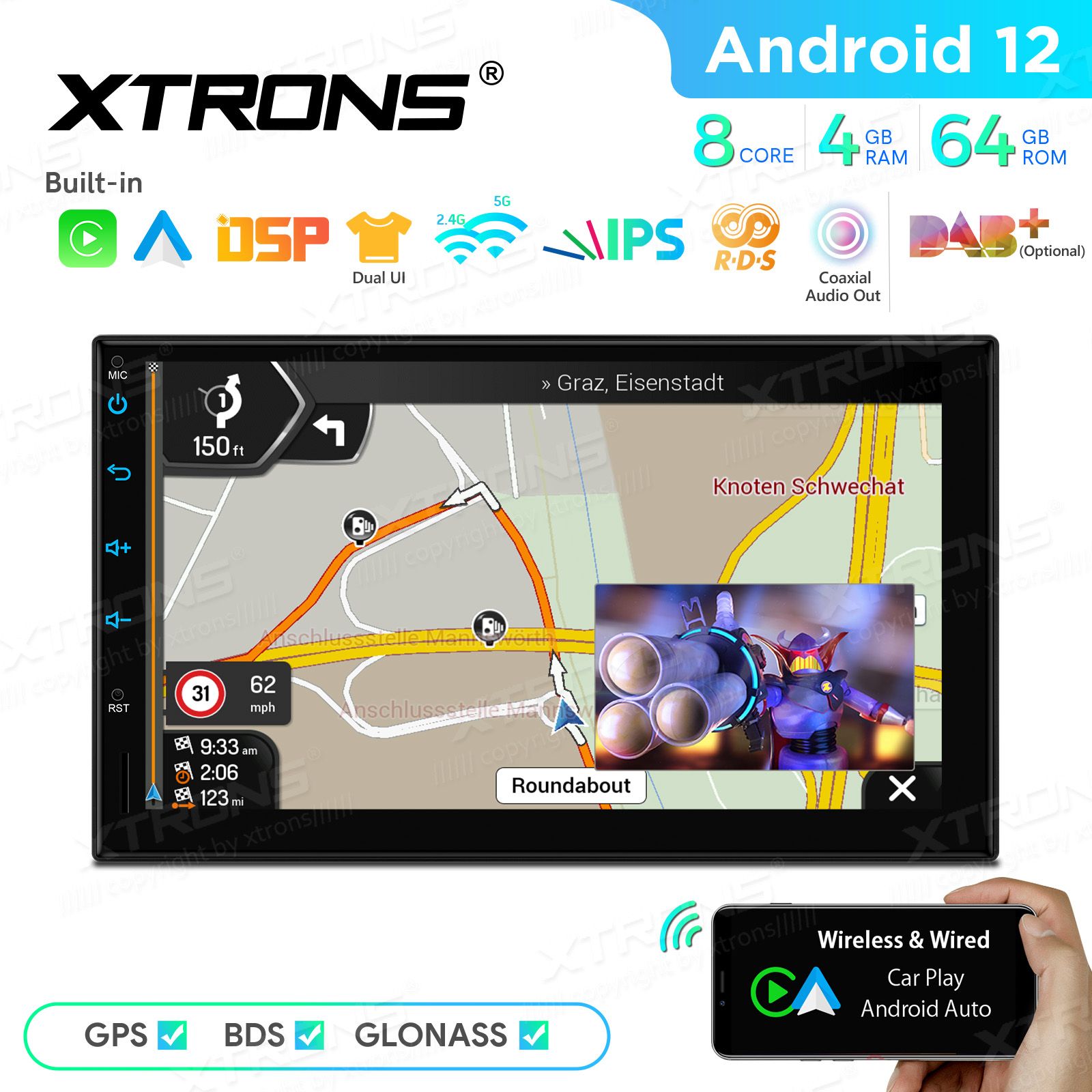 2 DIN Android 12  | GPS autoraadio ja multimeedia keskus