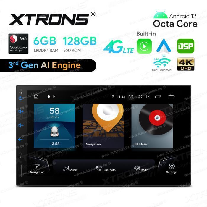 2 DIN Android 12 auto GPS radio ja multimedia näyttösoitin
