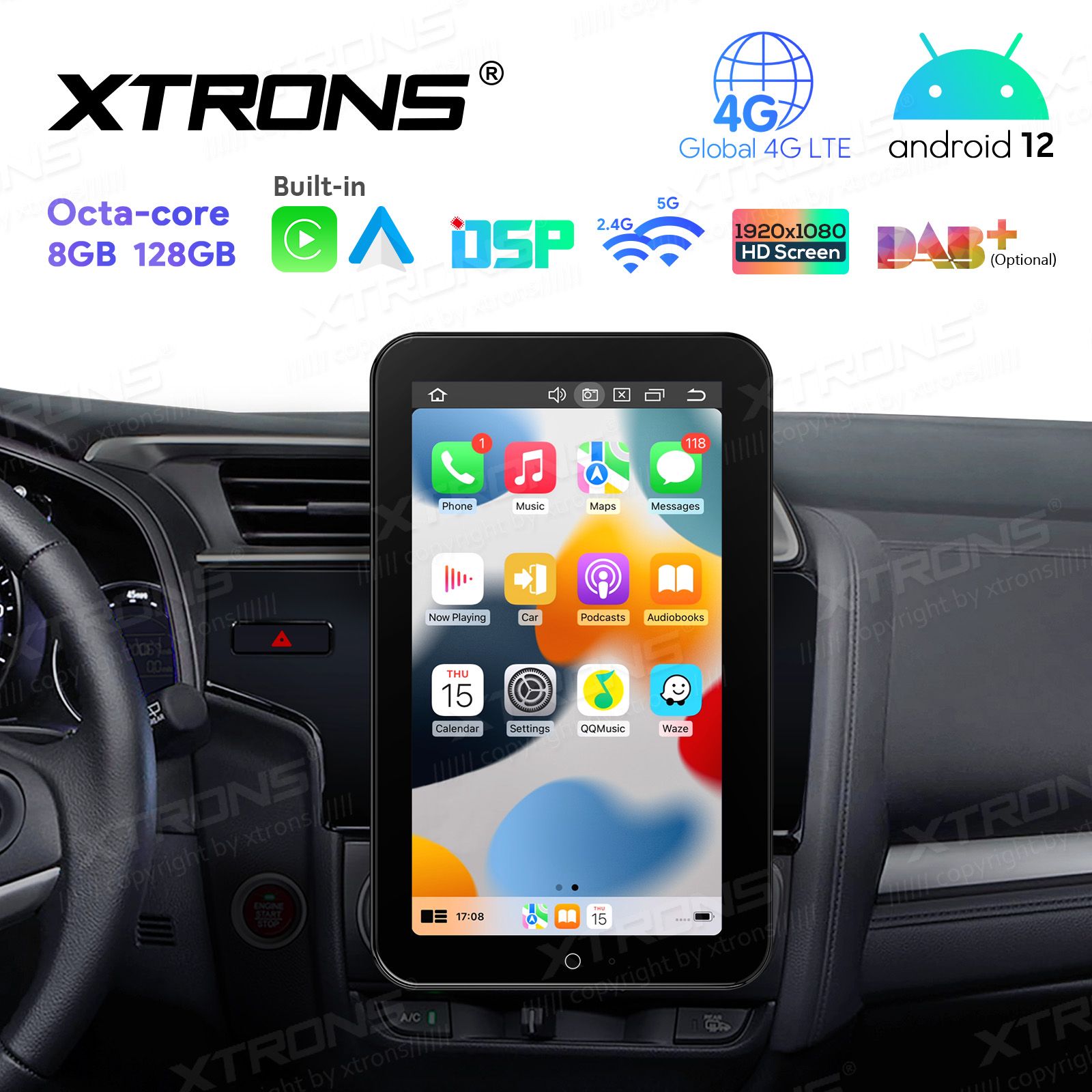 2 DIN Android 12 auto GPS radio ja multimedia näyttösoitin