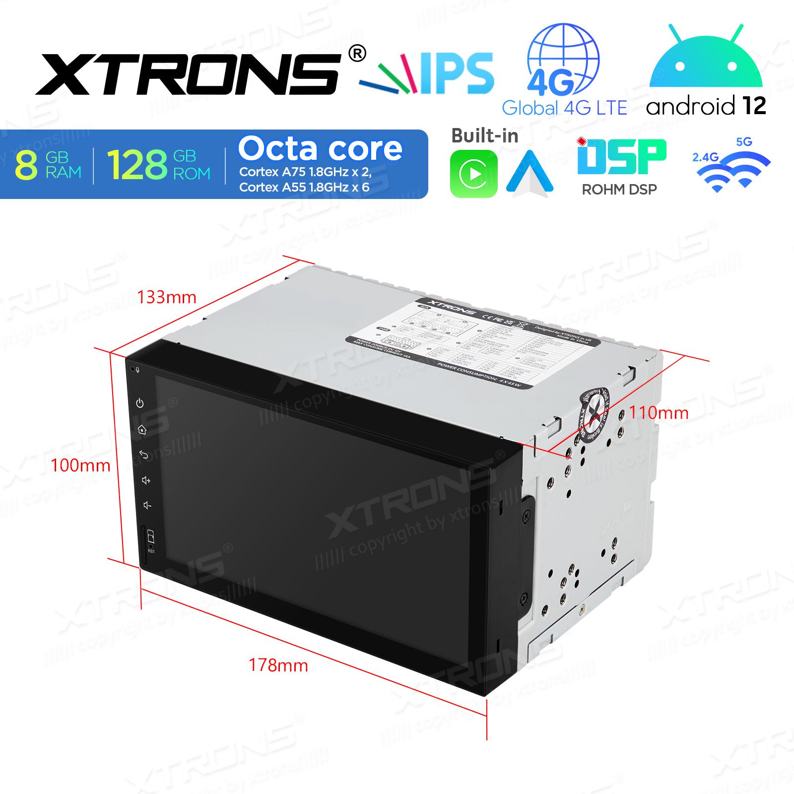 2 DIN universaalne Android 12 GPS autoraadio ja multimeedia keskus