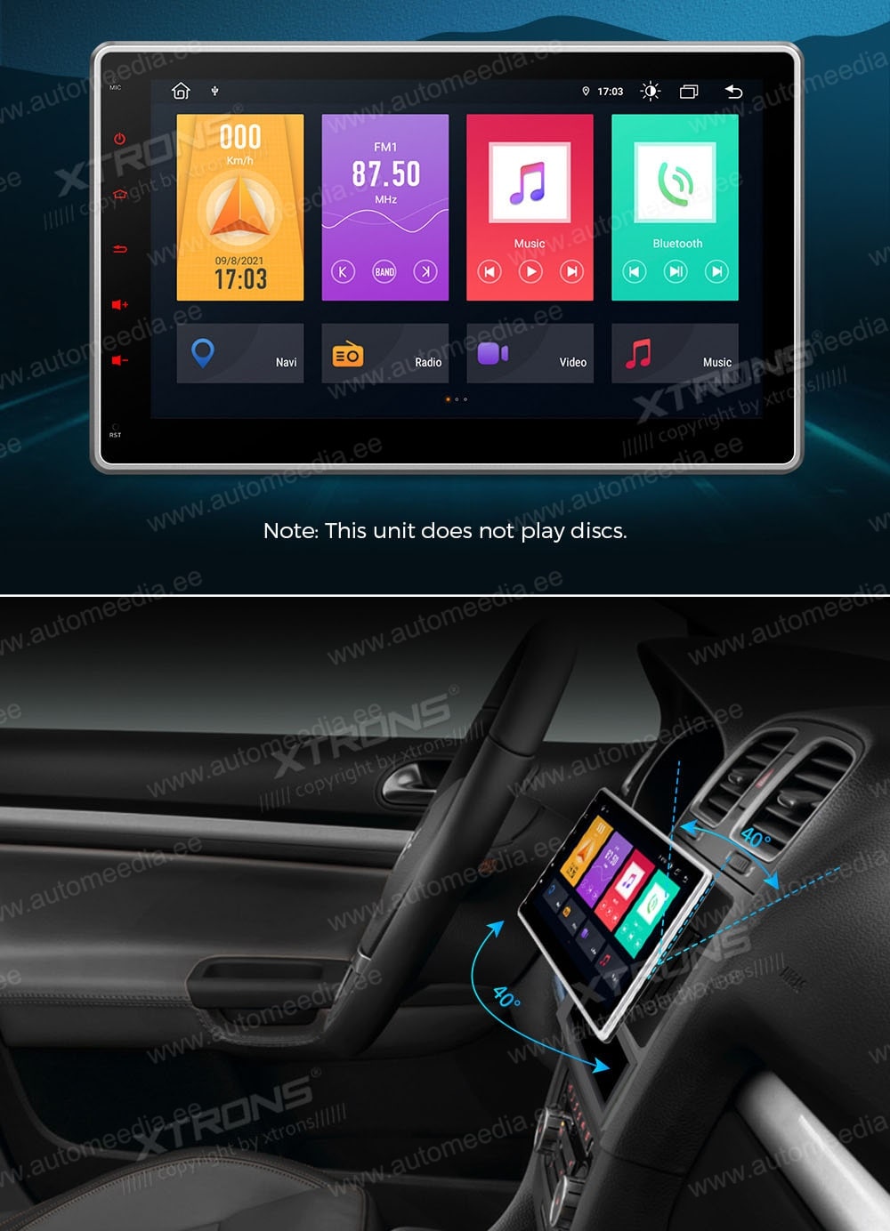 2 DIN XTRONS TME100L Car multimedia GPS player with Custom Fit Design