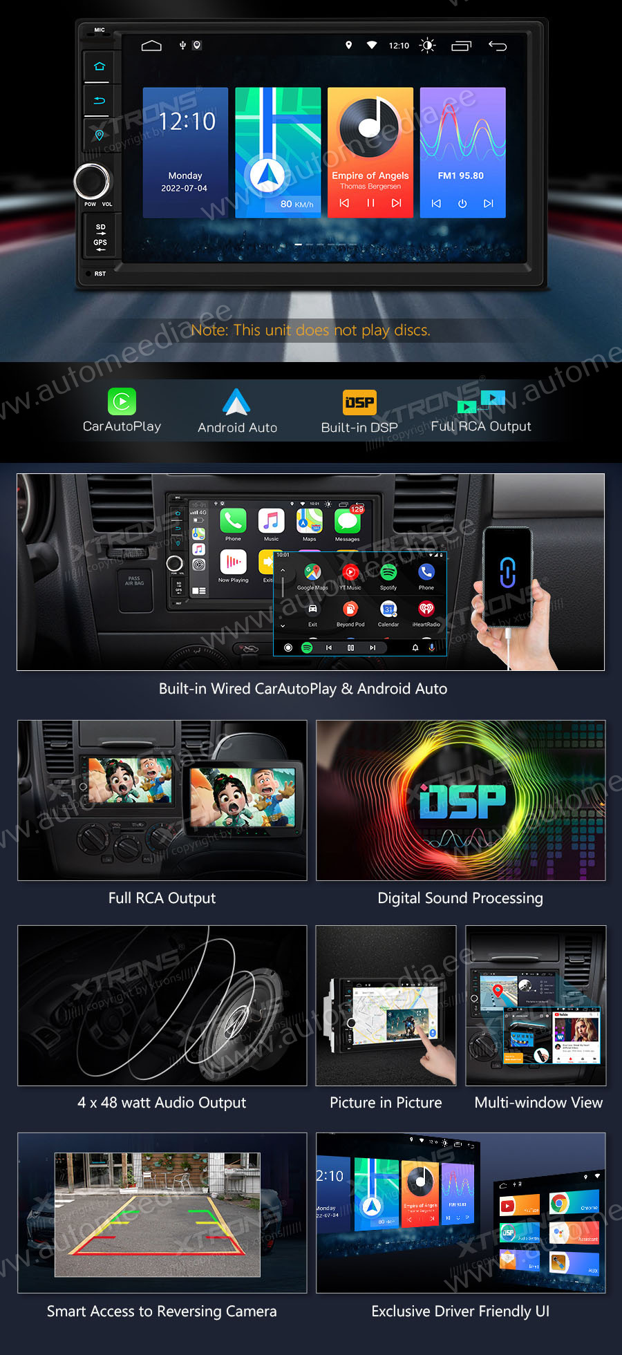 2 DIN  XTRONS TSF721A Car multimedia GPS player with Custom Fit Design