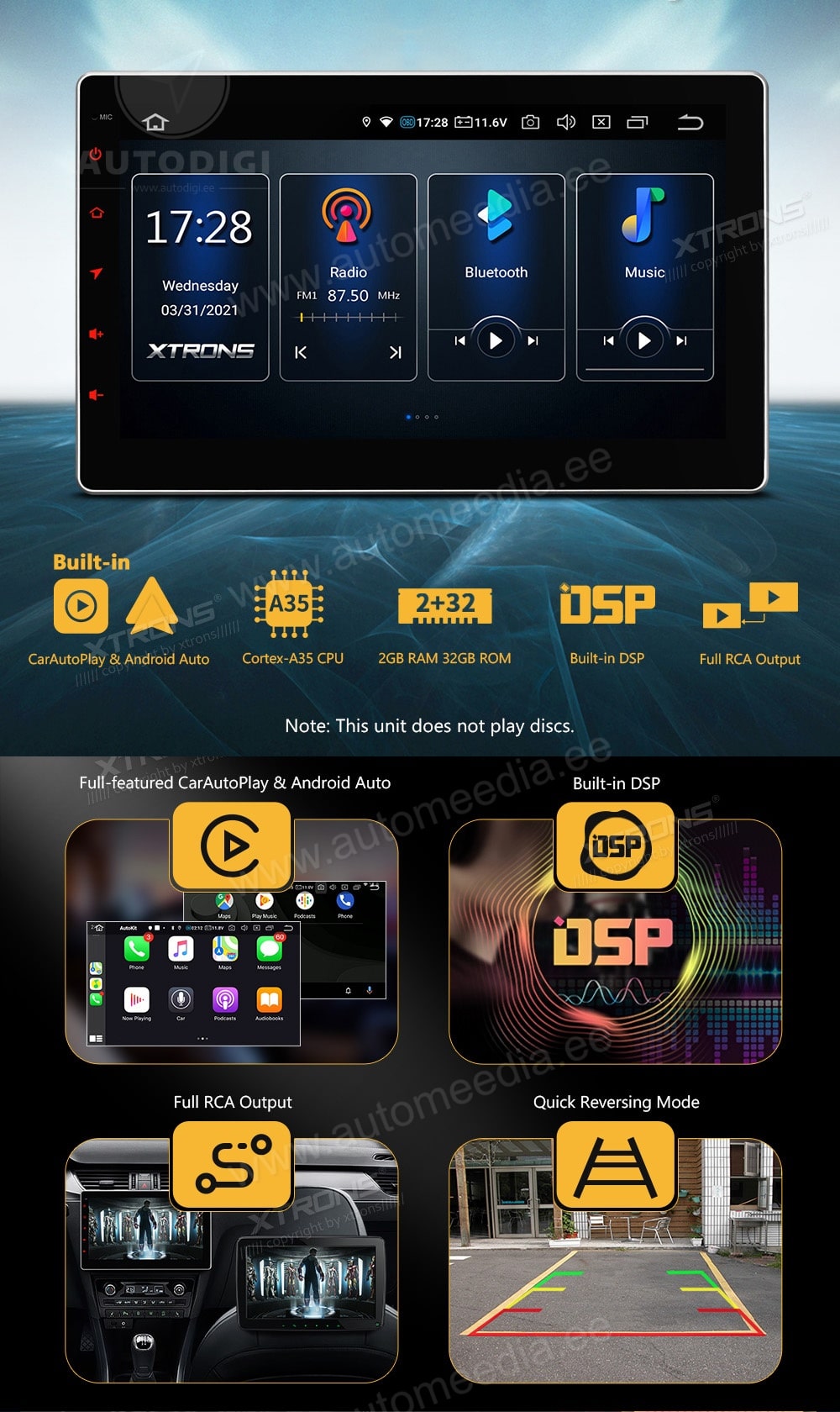 2 DIN XTRONS TSN100L Mudelikohane android multimeediakeskus gps naviraadio