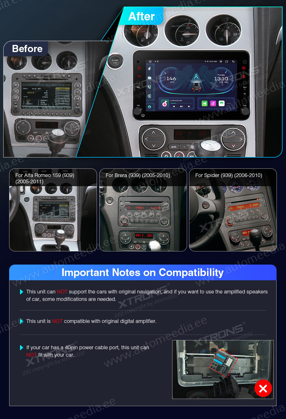 Alfa Romeo 159 | Brera | Spider 939 (2005-2011)  custom fit multimedia radio suitability for the car