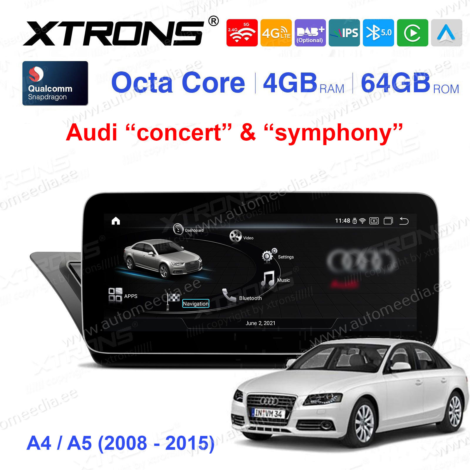 Audi A4 (2009 - 2016) | A5 (2008-2015) | Audi concert | Audi symphony Автомобильная магнитола Android 12 с GPS навигацией