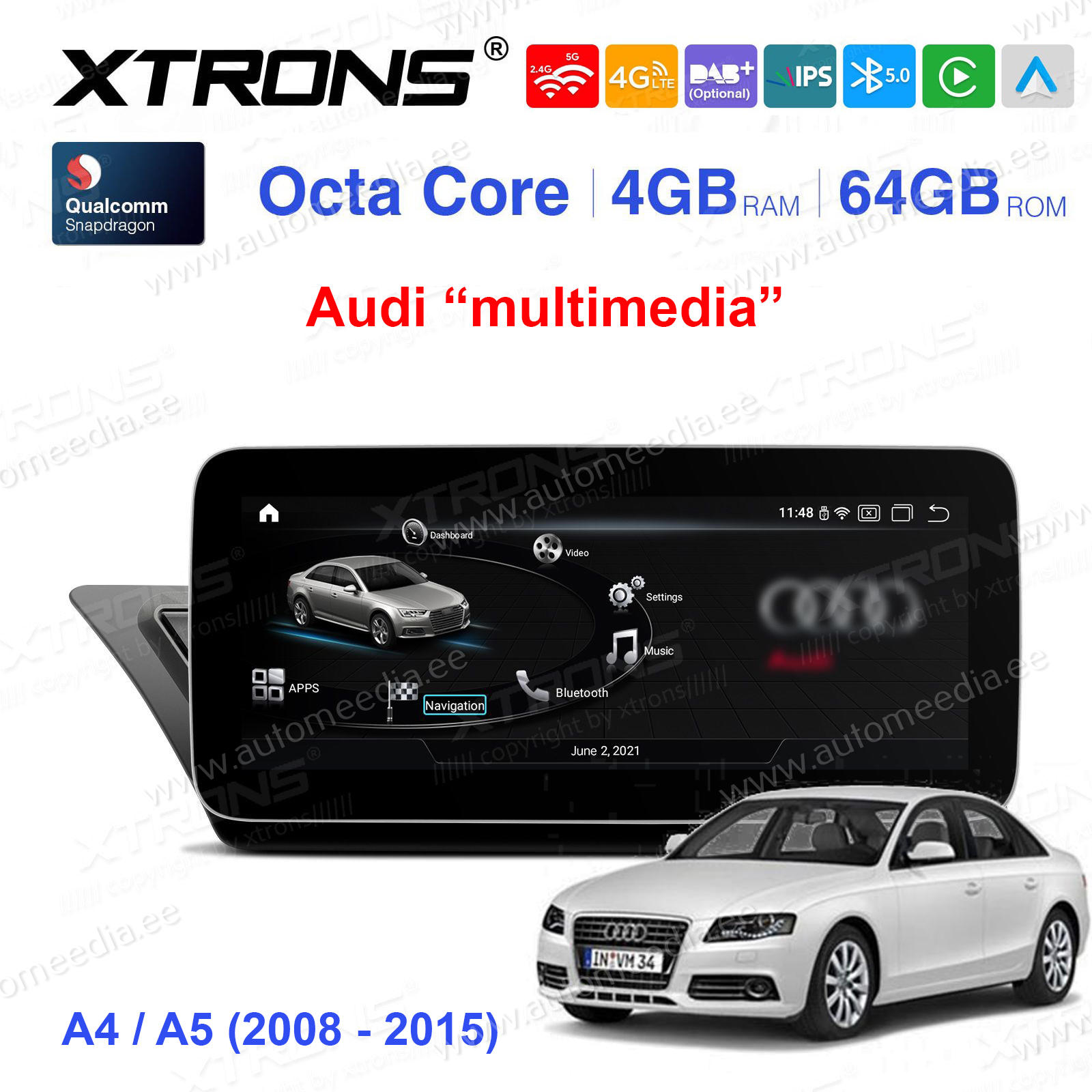 Audi A4 (2009 - 2016) | A5 (2008-2015) | Audi multimedia Android 12 Car Multimedia Player with GPS Navigation