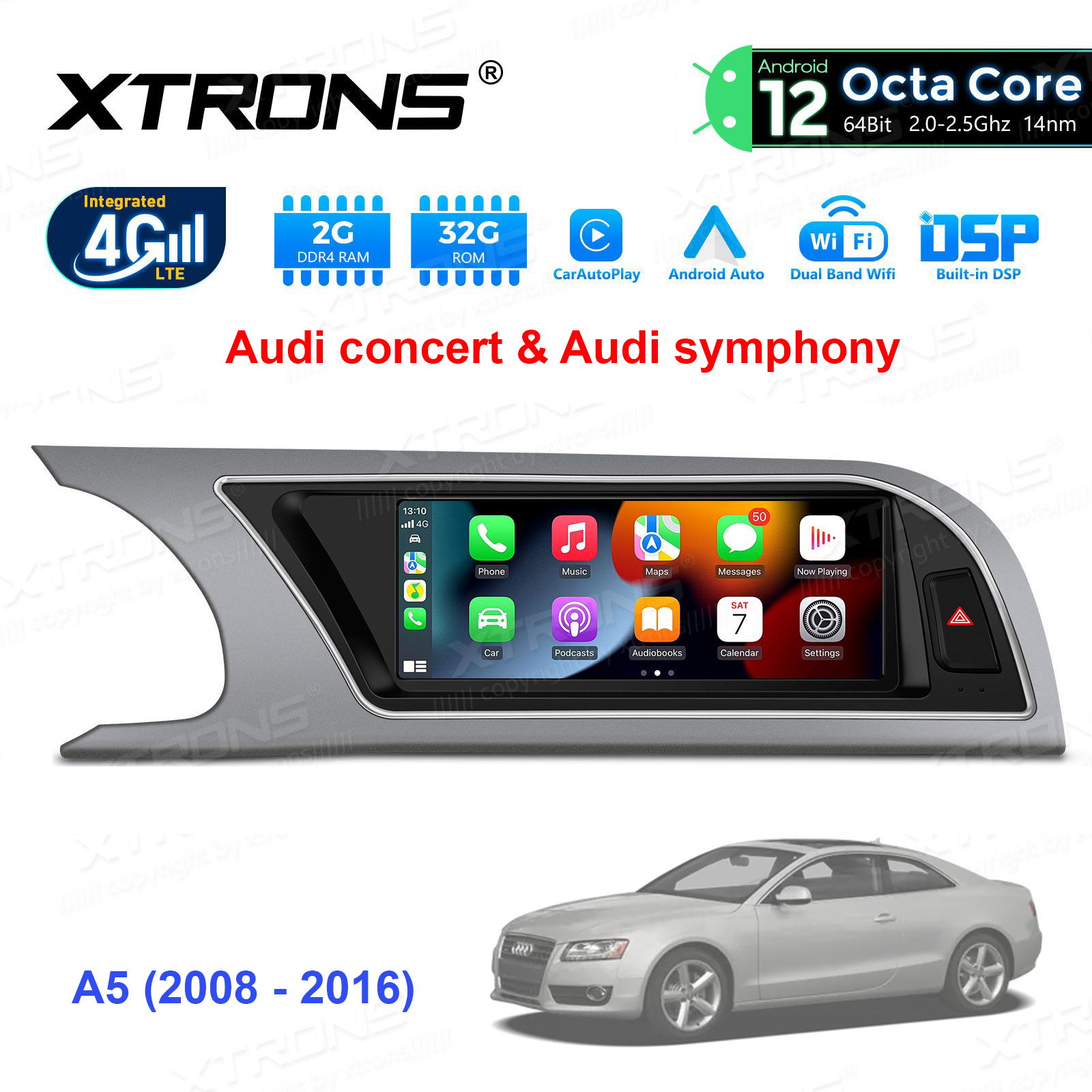 Audi A5 (2008 - 2016) | Audi concert & Audi symphony Android 12 auto GPS radio ja multimedia näyttösoitin