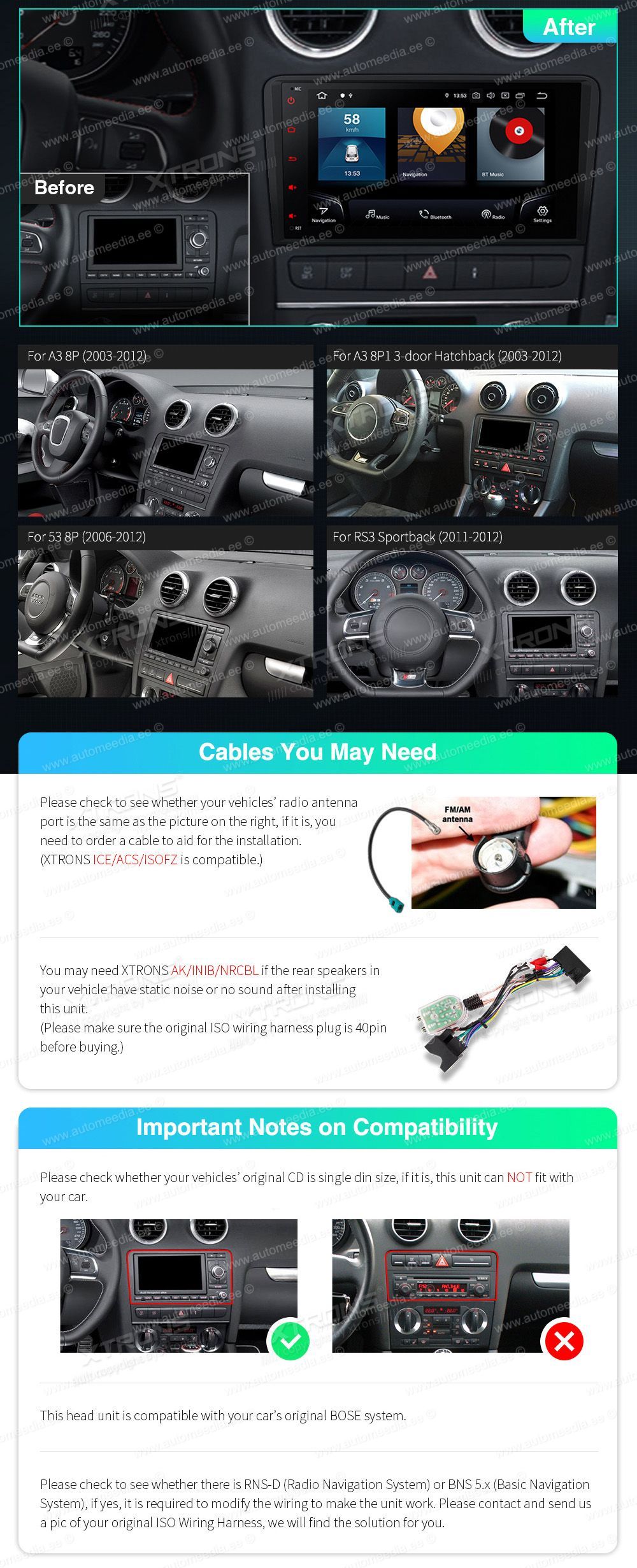 XTRONS IQ82A3AL XTRONS IQ82A3AL  pielāgota multivides radio piemērotība automašīnai